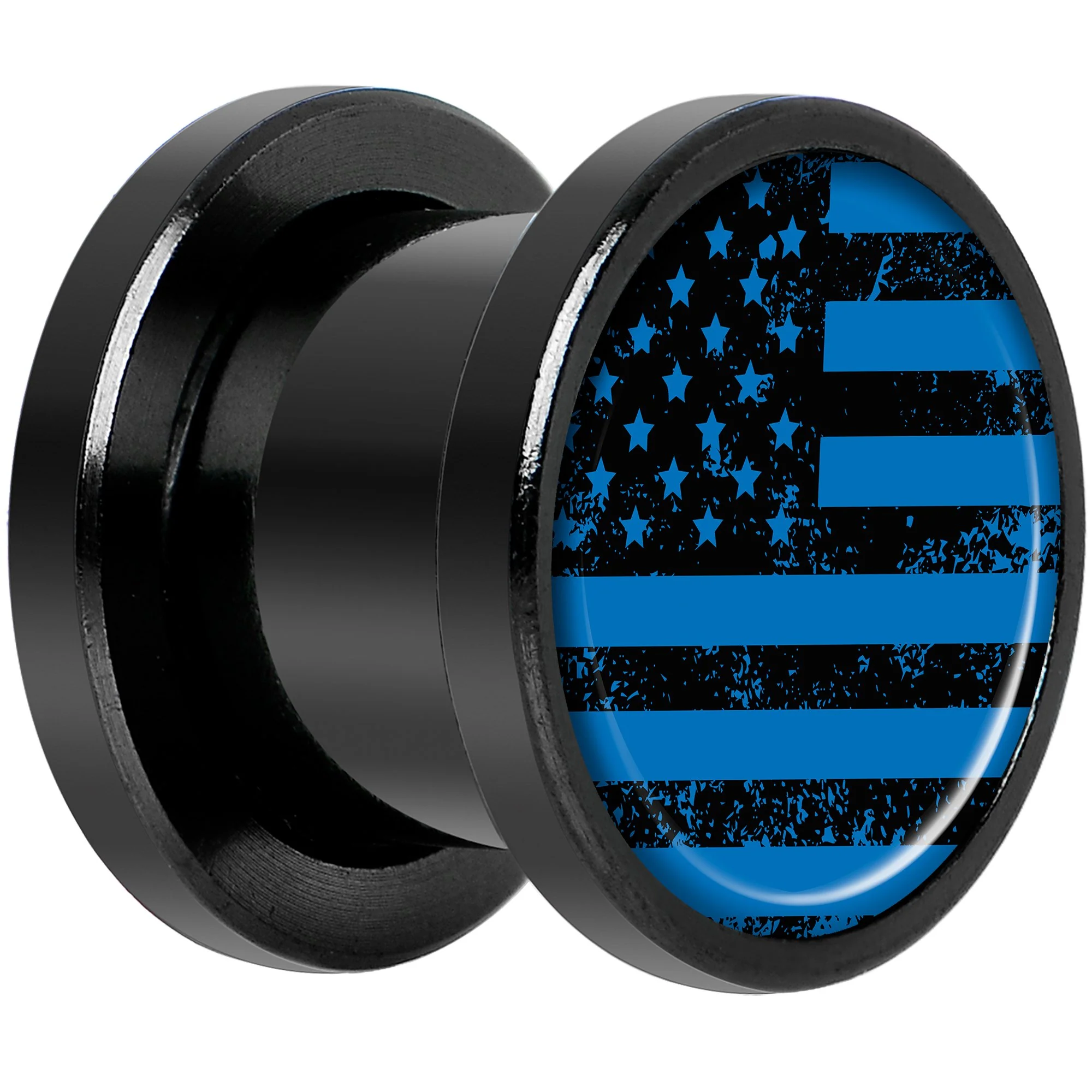 Blue American Flag Black Anodized Screw Fit Plug Set 00G - Image 2