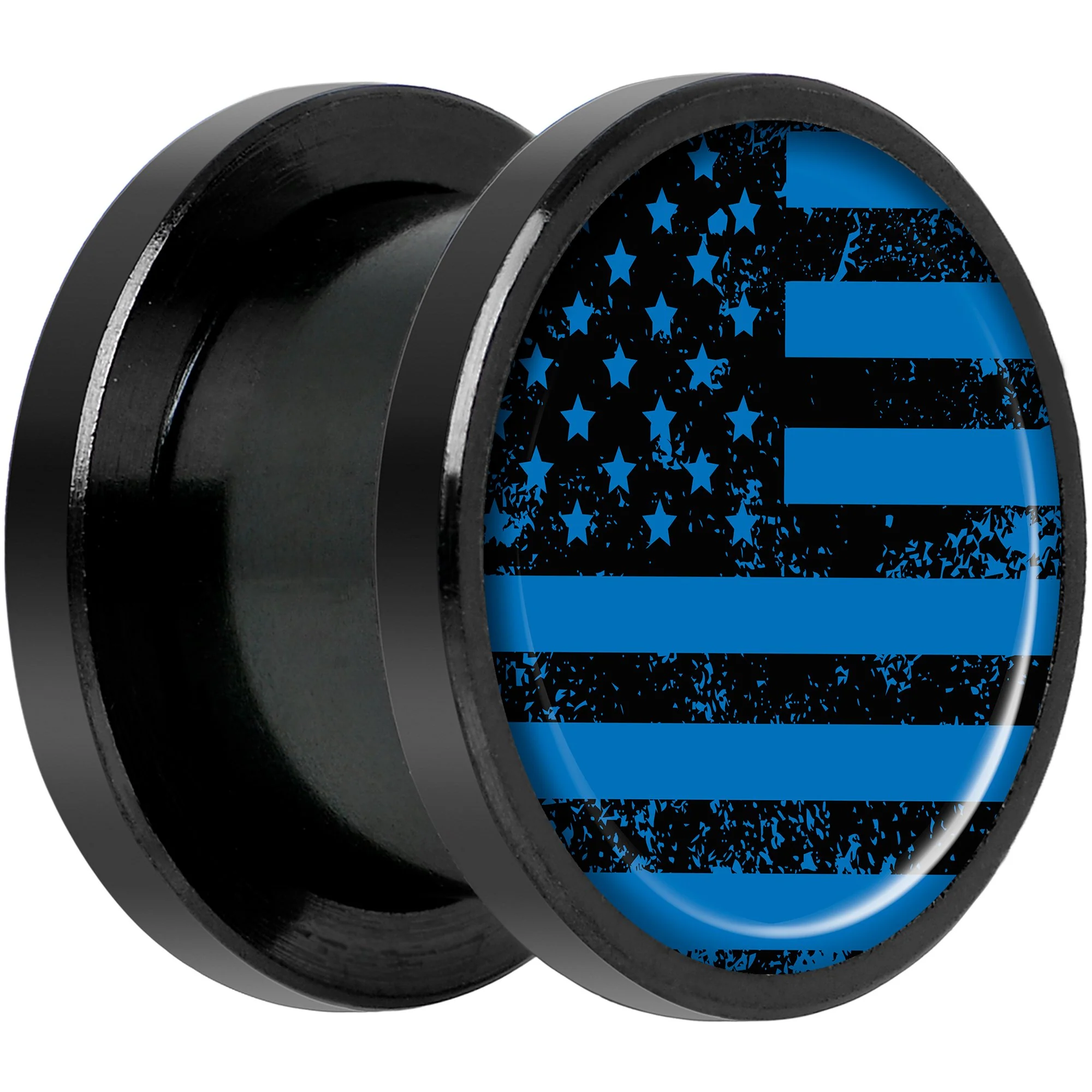 Blue American Flag Black Anodized Screw Fit Plug Set 1/2 - Image 2