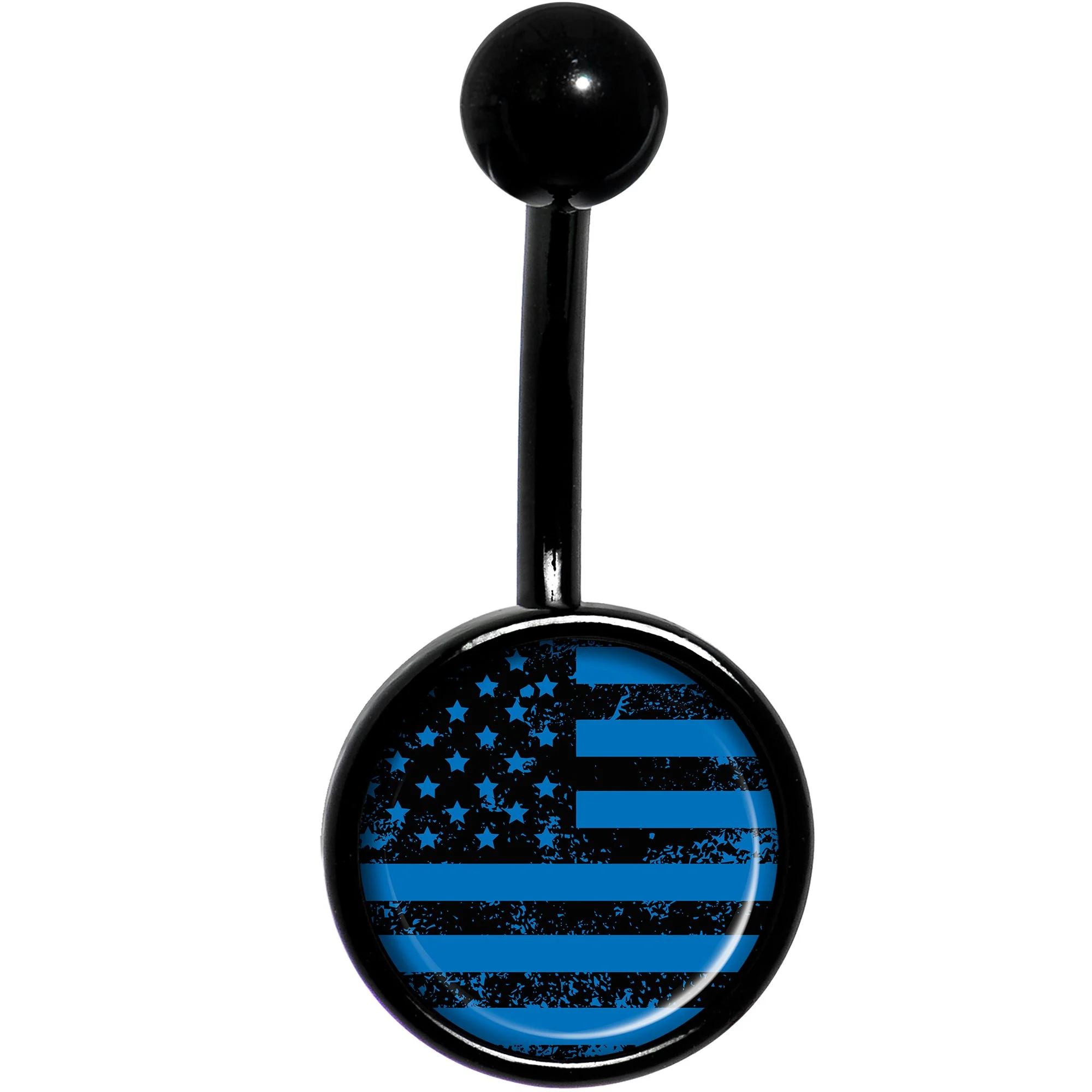 Blue American Flag Black Belly Ring - Image 2