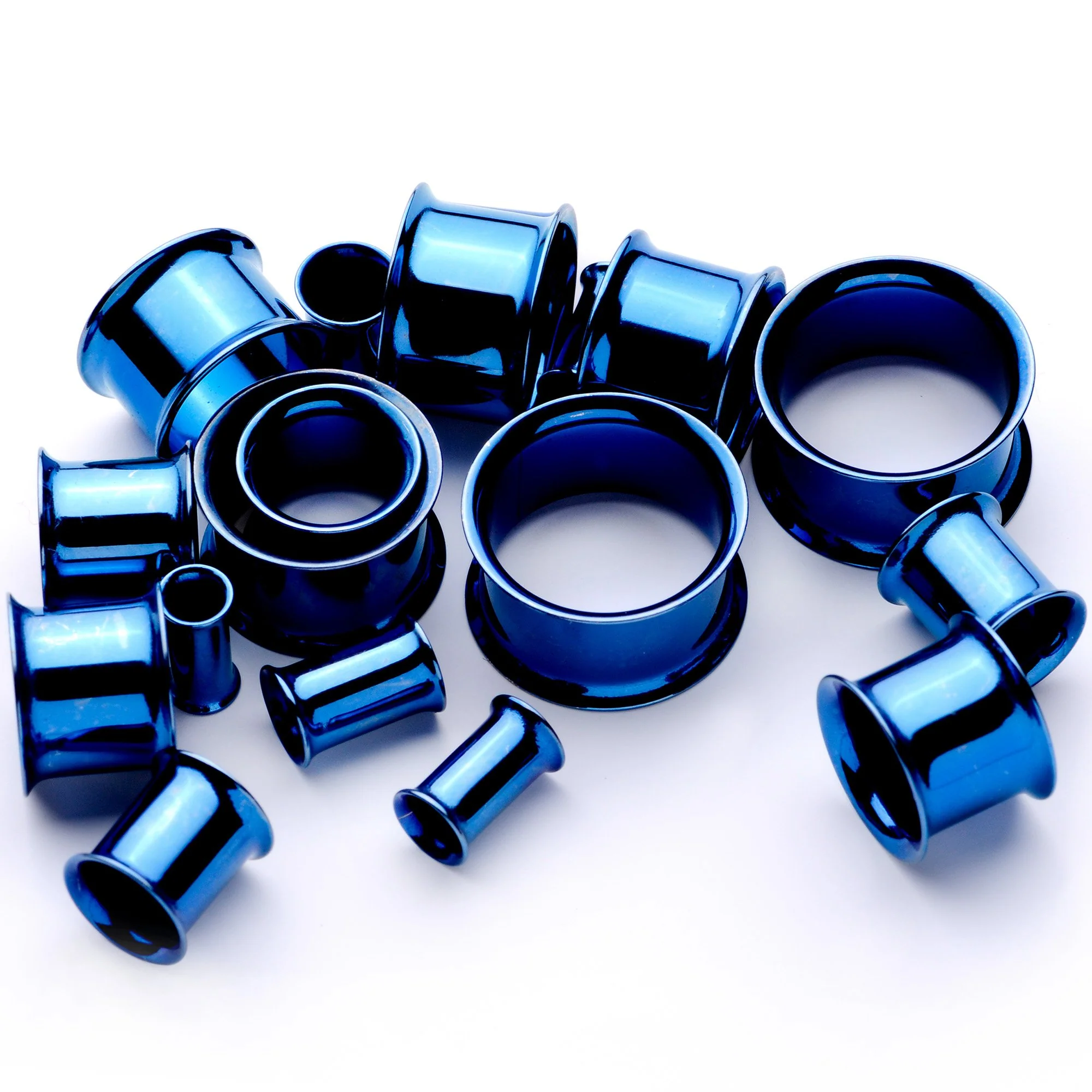 Blue Anodized Steel Double Flare Tunnel Plug Set 4mm to 16mm - Image 4