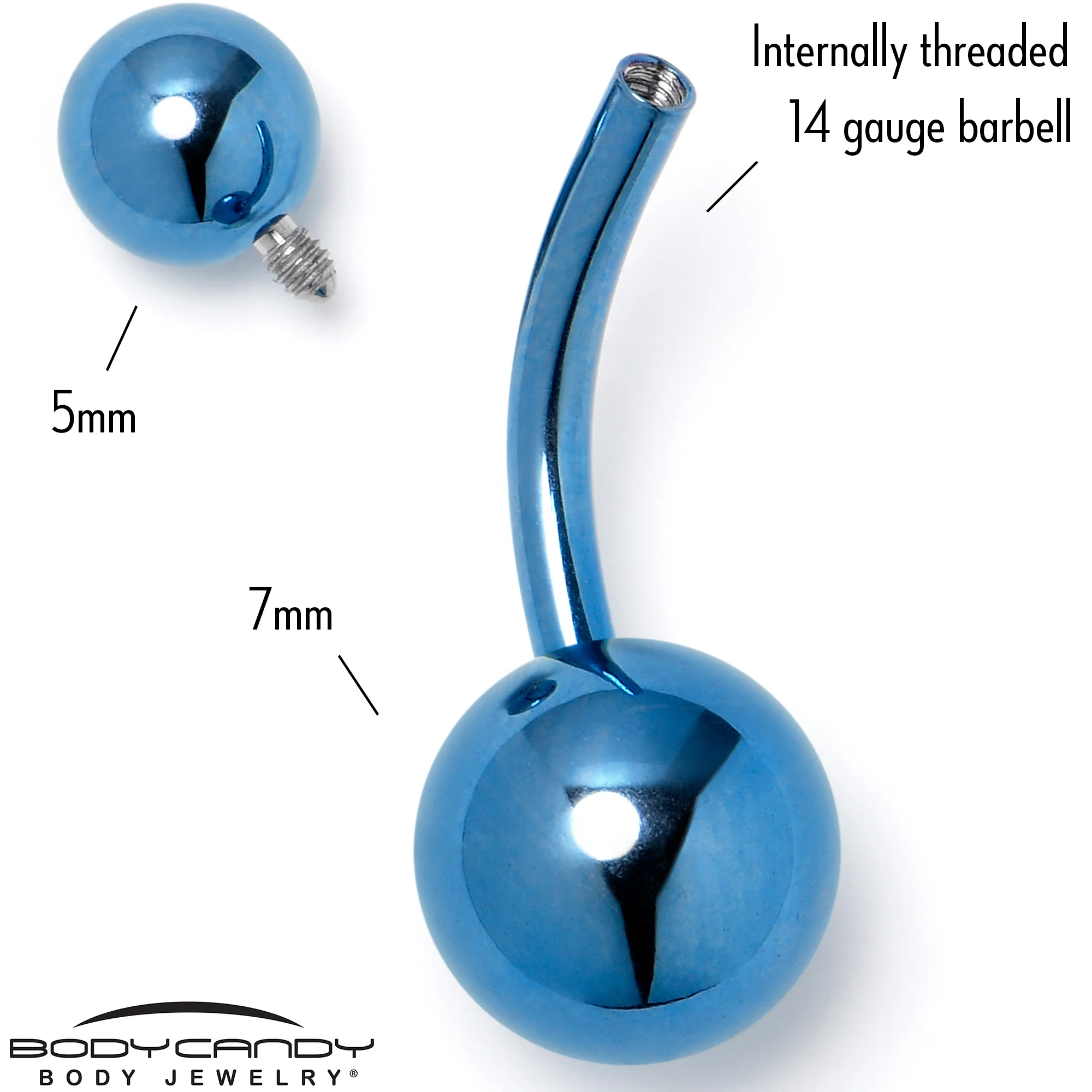 Blue ASTM F-136 Implant Grade Titanium Internally Threaded Belly Ring - Image 4