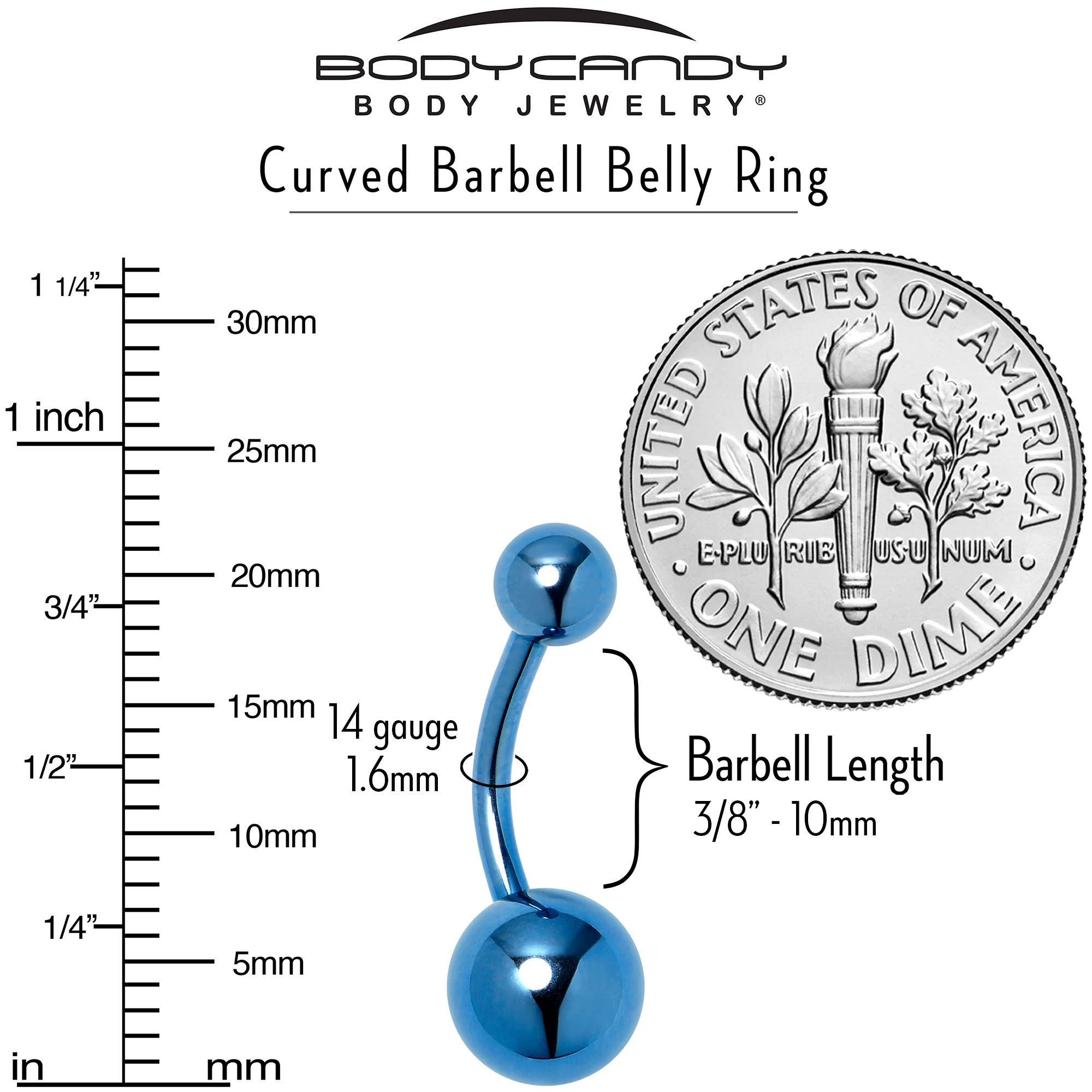 Blue ASTM F-136 Implant Grade Titanium Internally Threaded Belly Ring - Image 5