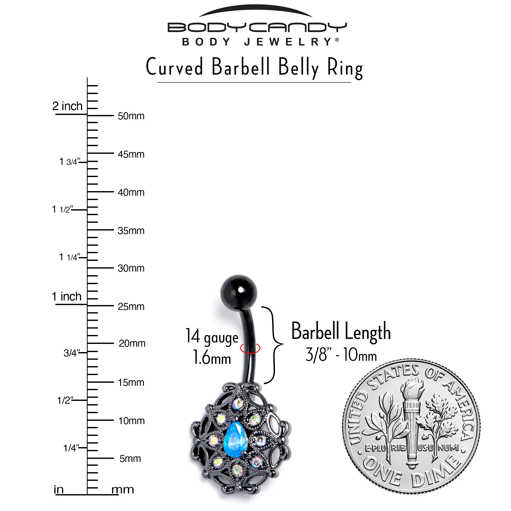 Blue Aurora Gem Black Night Blossom Belly Ring - Image 3