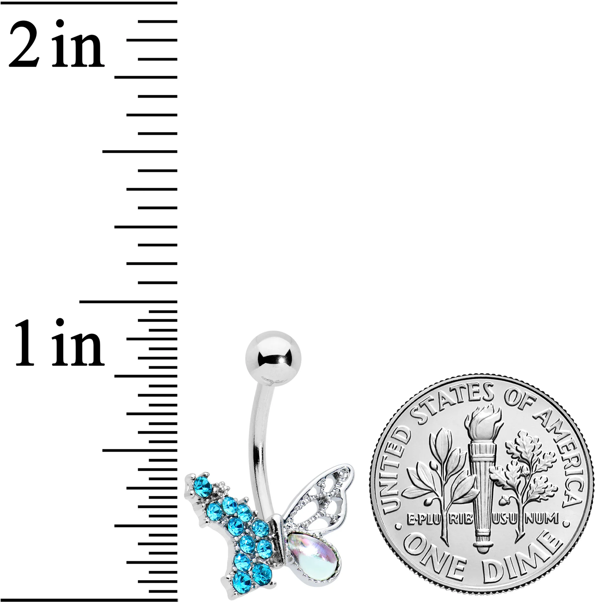 Blue Aurora Gem Super Glam Butterfly Belly Ring - Image 2