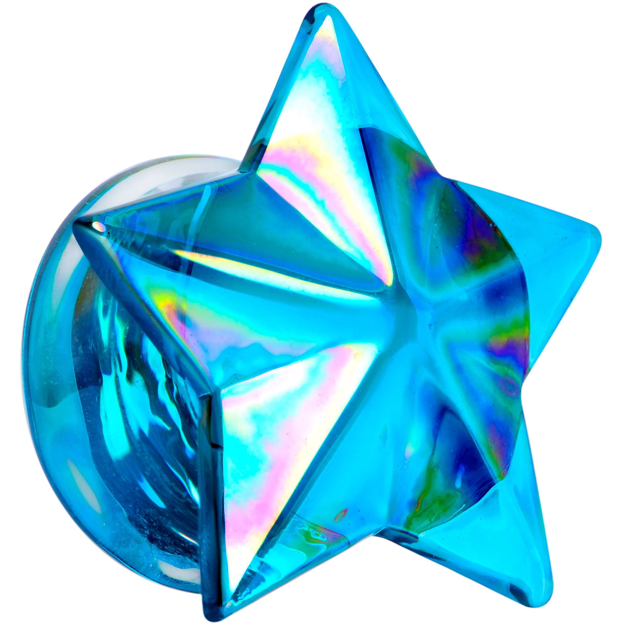 2G Blue Aurora Glass Faceted Star Double Flare Plug Set 6mm to 16mm Sizes - Image 2
