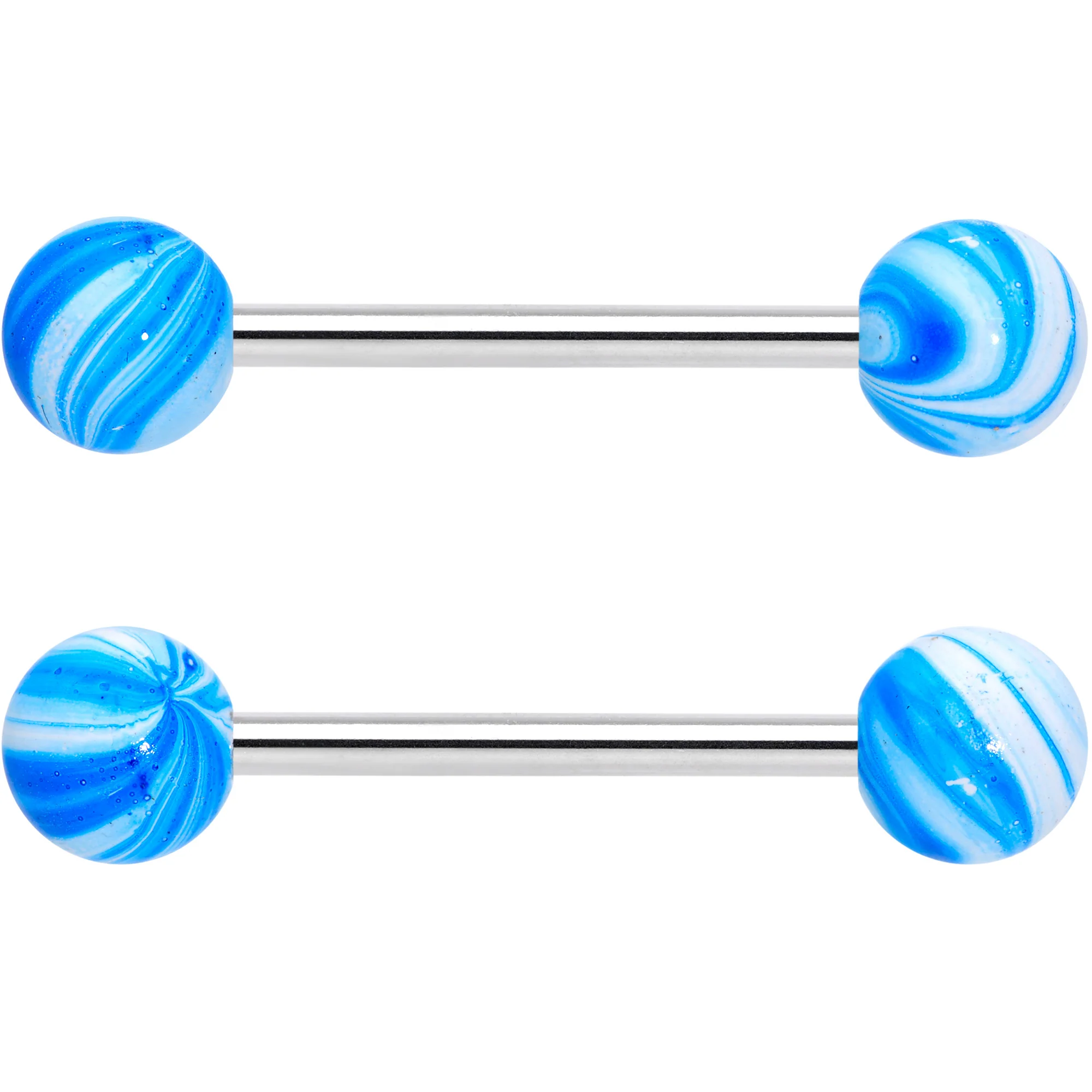 Blue Bioplast Glitter Half Ball Barbell Tongue Ring Set of 4 - Image 3