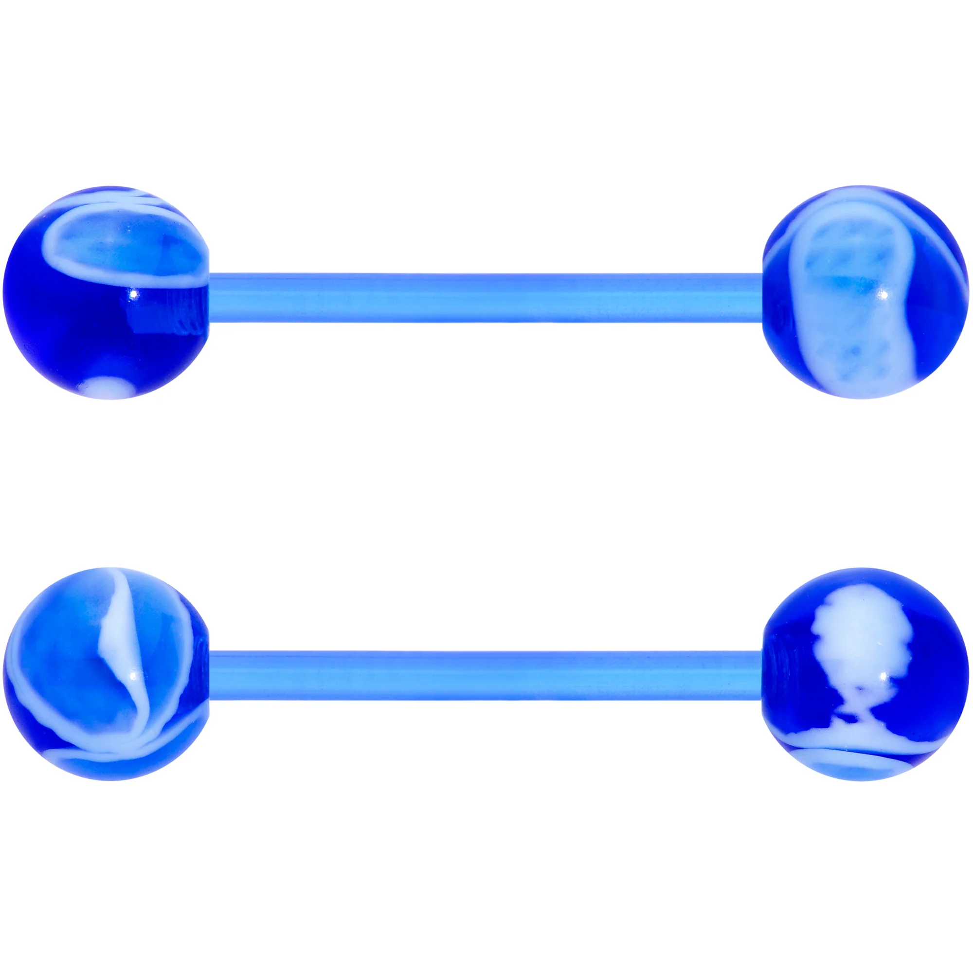 Blue Bioplast Glitter Half Ball Barbell Tongue Ring Set of 4 - Image 4