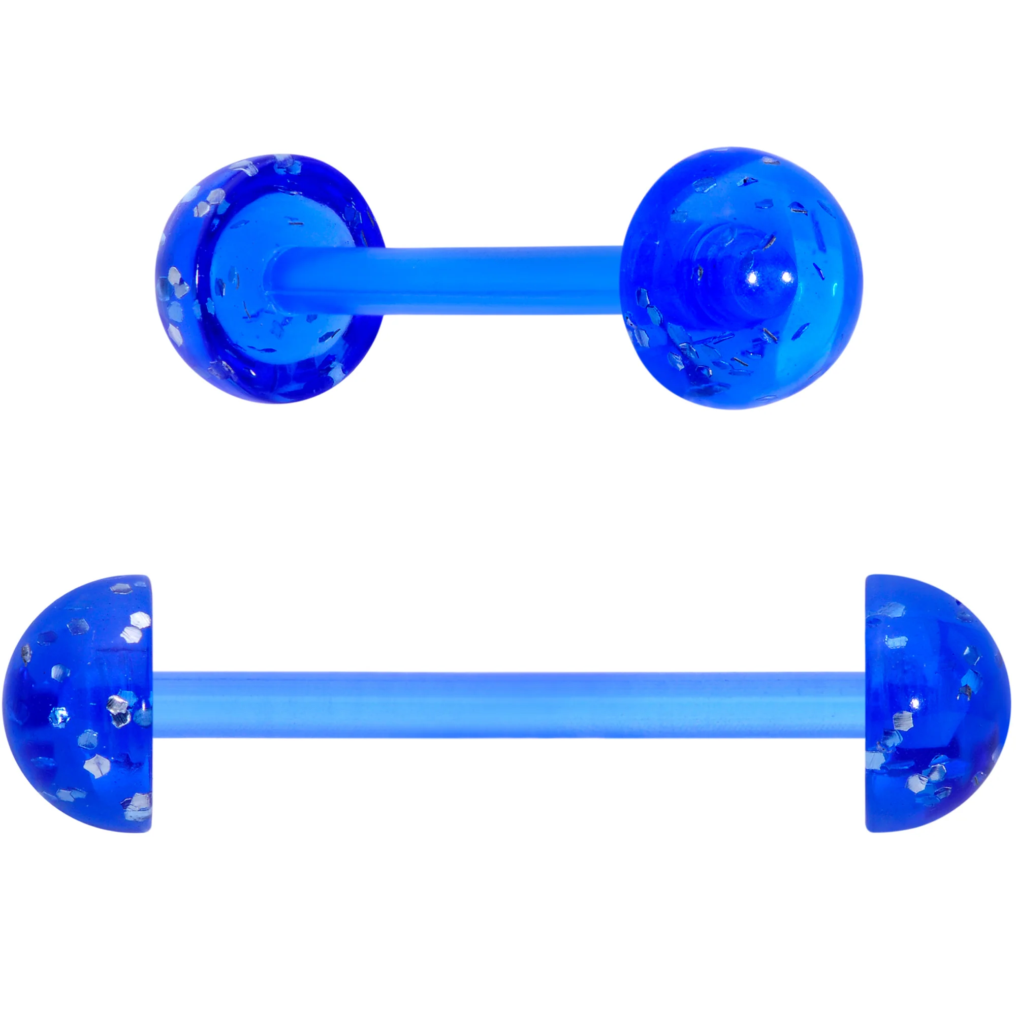 Blue Bioplast Glitter Half Ball Barbell Tongue Ring Set of 4 - Image 5