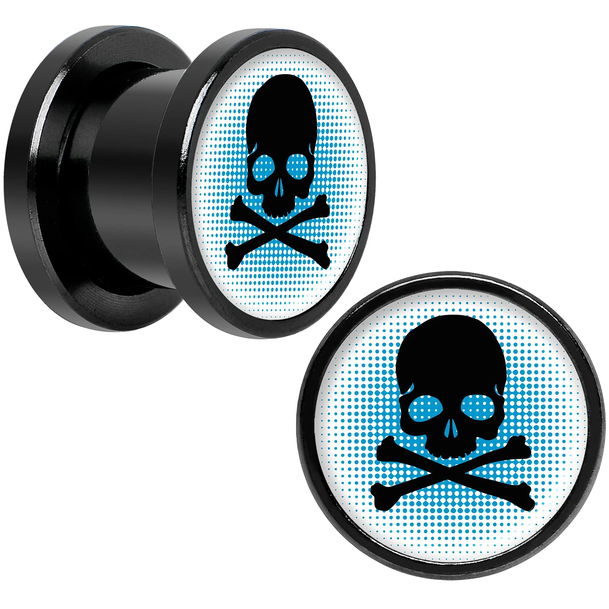 Blue Black Skull Black Anodized Screw Fit Plug Set 00G