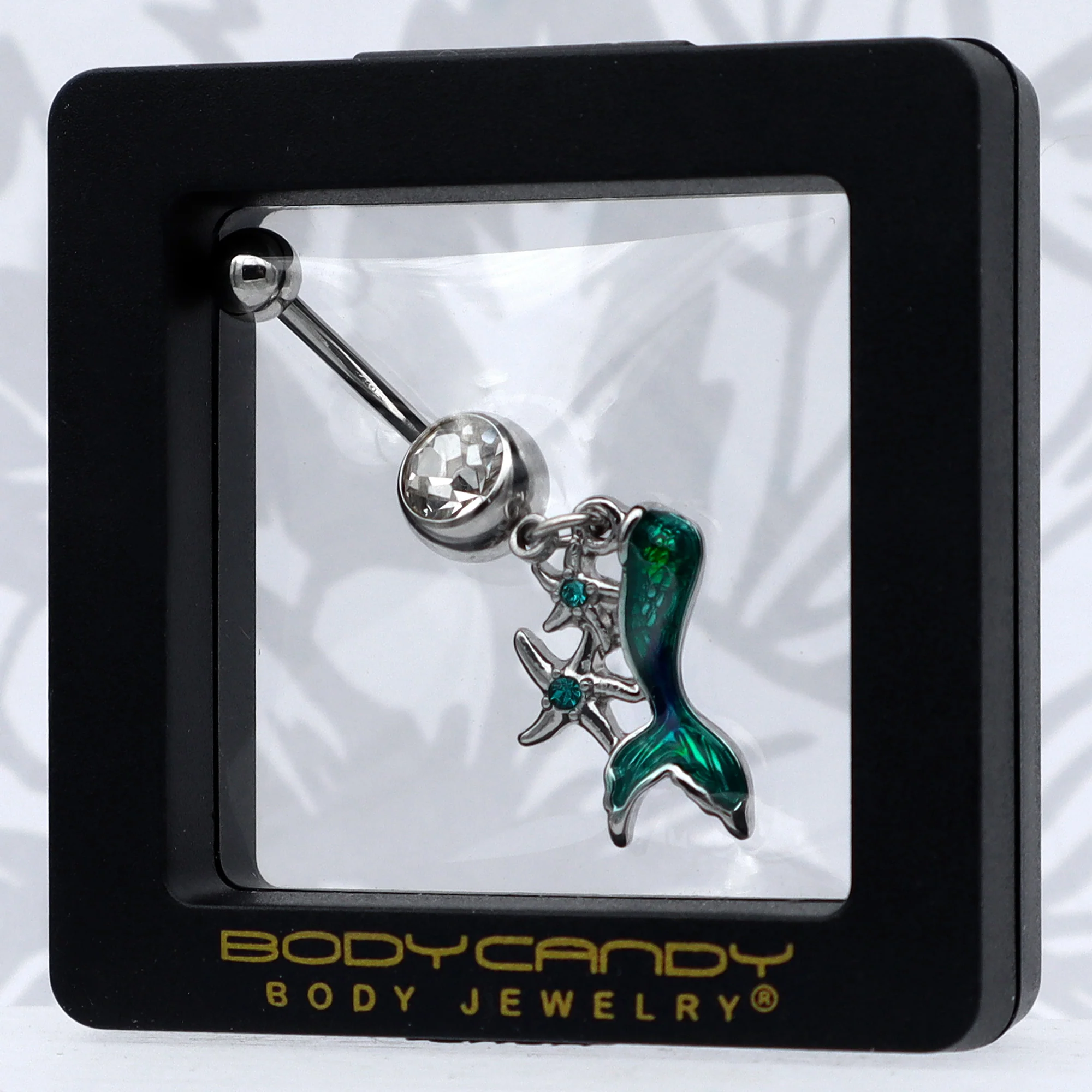 Blue Clear Gem Green Mermaid Tail Stars Dangle Belly Ring - Image 7