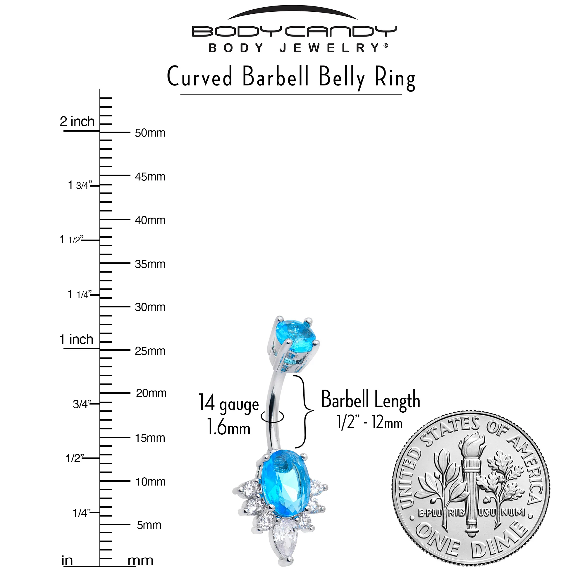 Blue Clear Gem Oh So Ornate Oval Double Mount Belly Ring - Image 3