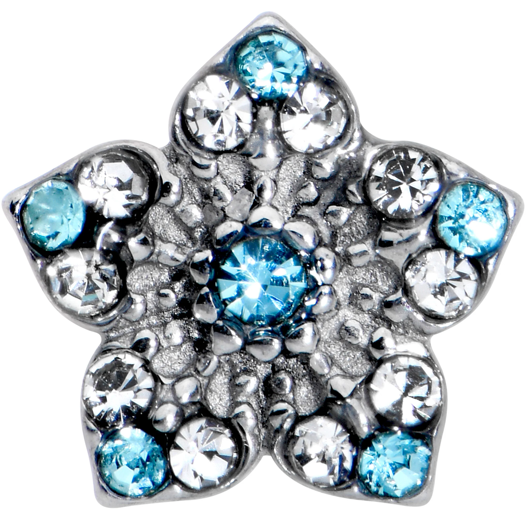 Blue Clear Gem Opulent Flower Barbell Tongue Ring - Image 2
