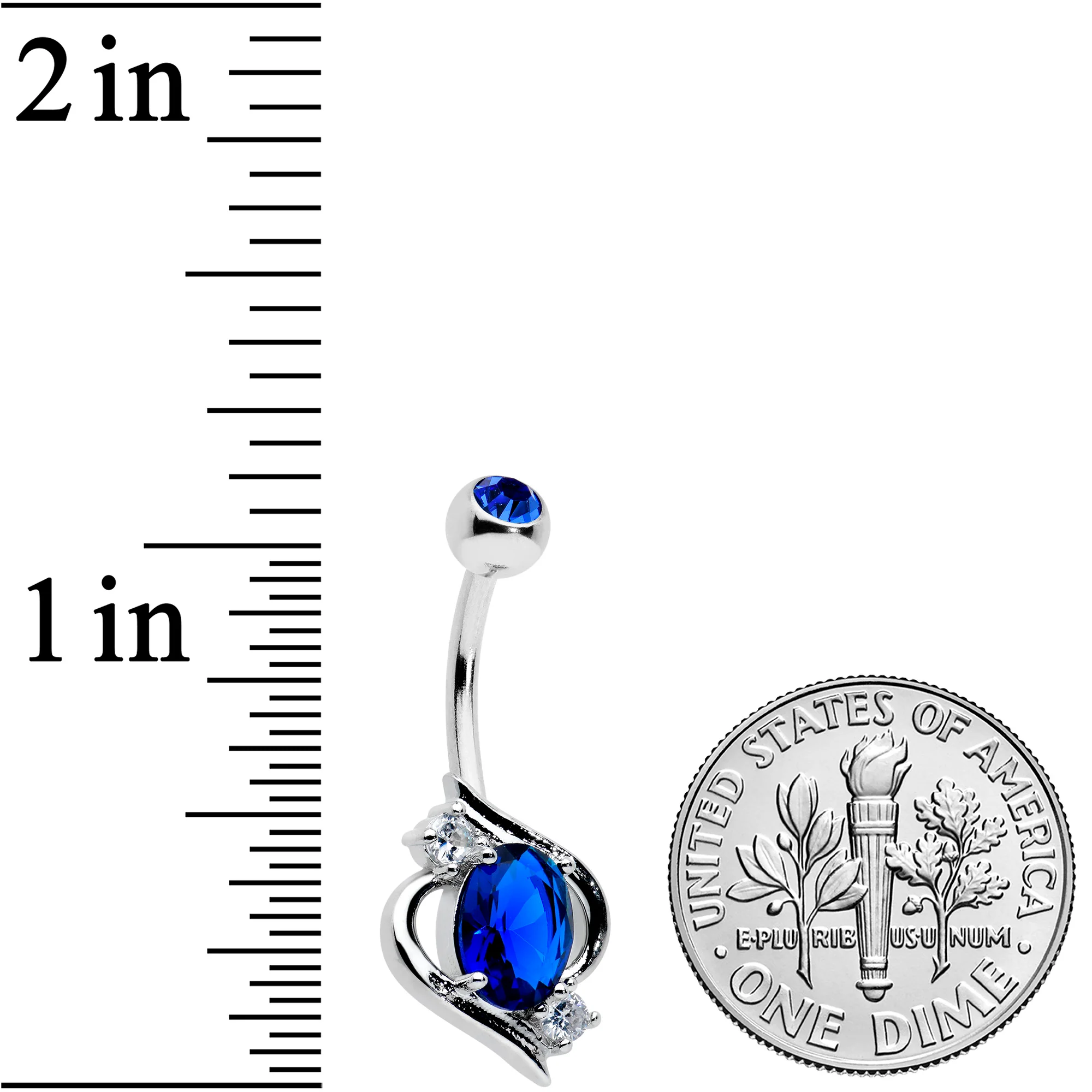 Blue Clear Gem Oval Swirl Elegant Belly Ring - Image 2