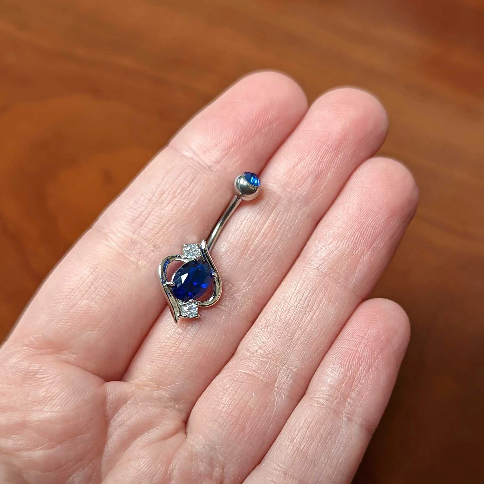 Blue Clear Gem Oval Swirl Elegant Belly Ring - Image 3