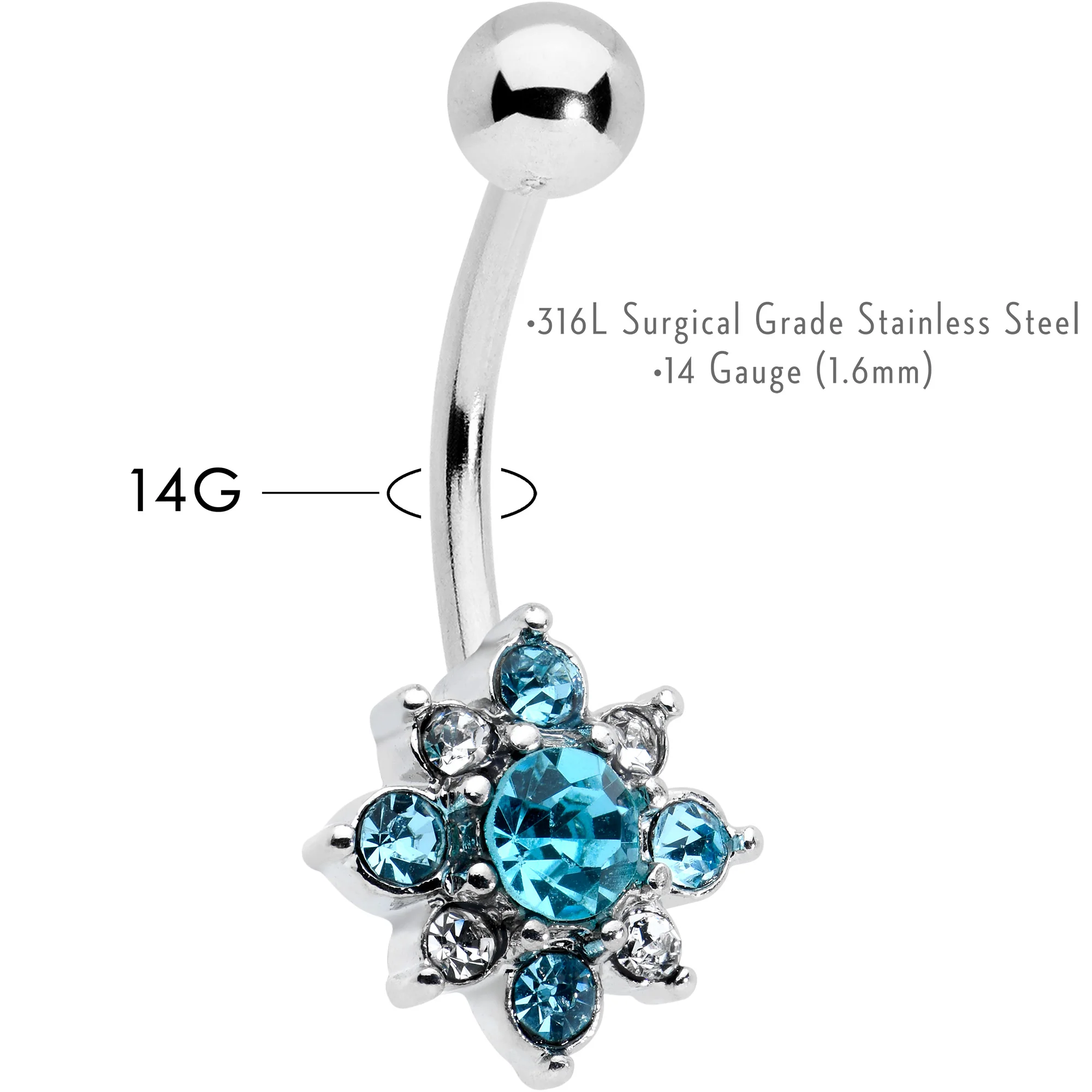 Blue Clear Gem Stylish Snowflake Holiday Belly Ring - Image 3