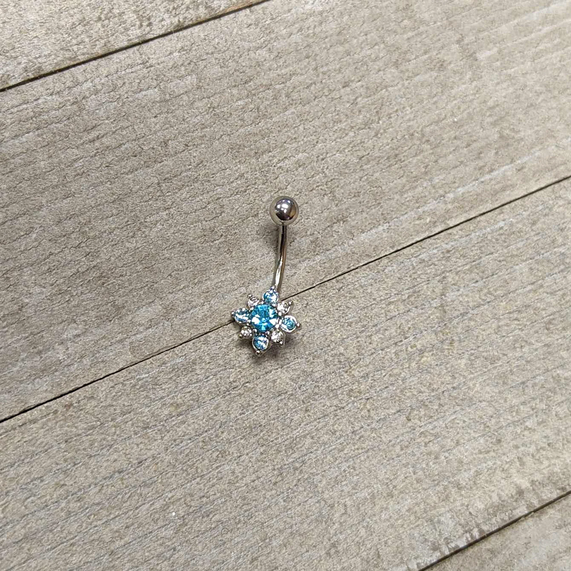 Blue Clear Gem Stylish Snowflake Holiday Belly Ring - Image 4