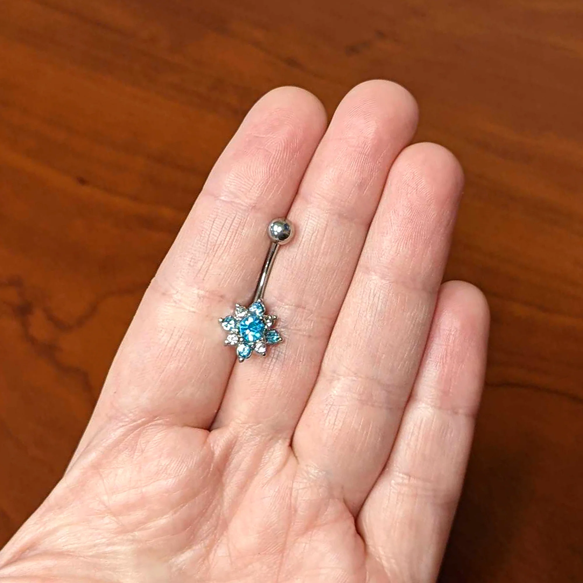 Blue Clear Gem Stylish Snowflake Holiday Belly Ring - Image 6