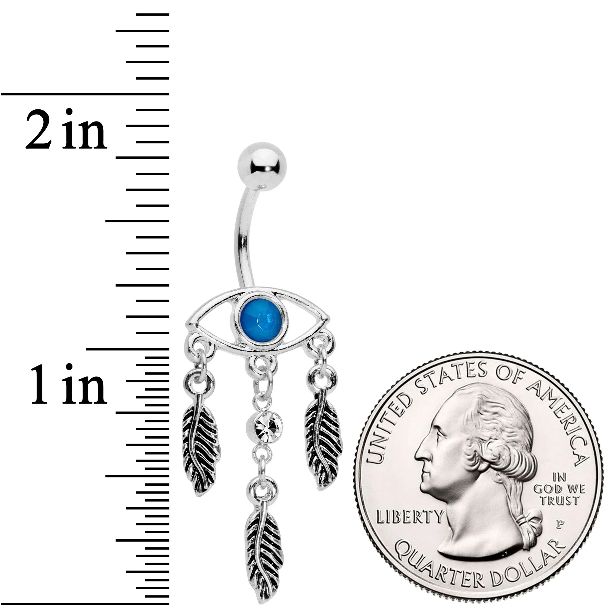 Blue Clear Gem Vision of Feathers Dangle Belly Ring - Image 2