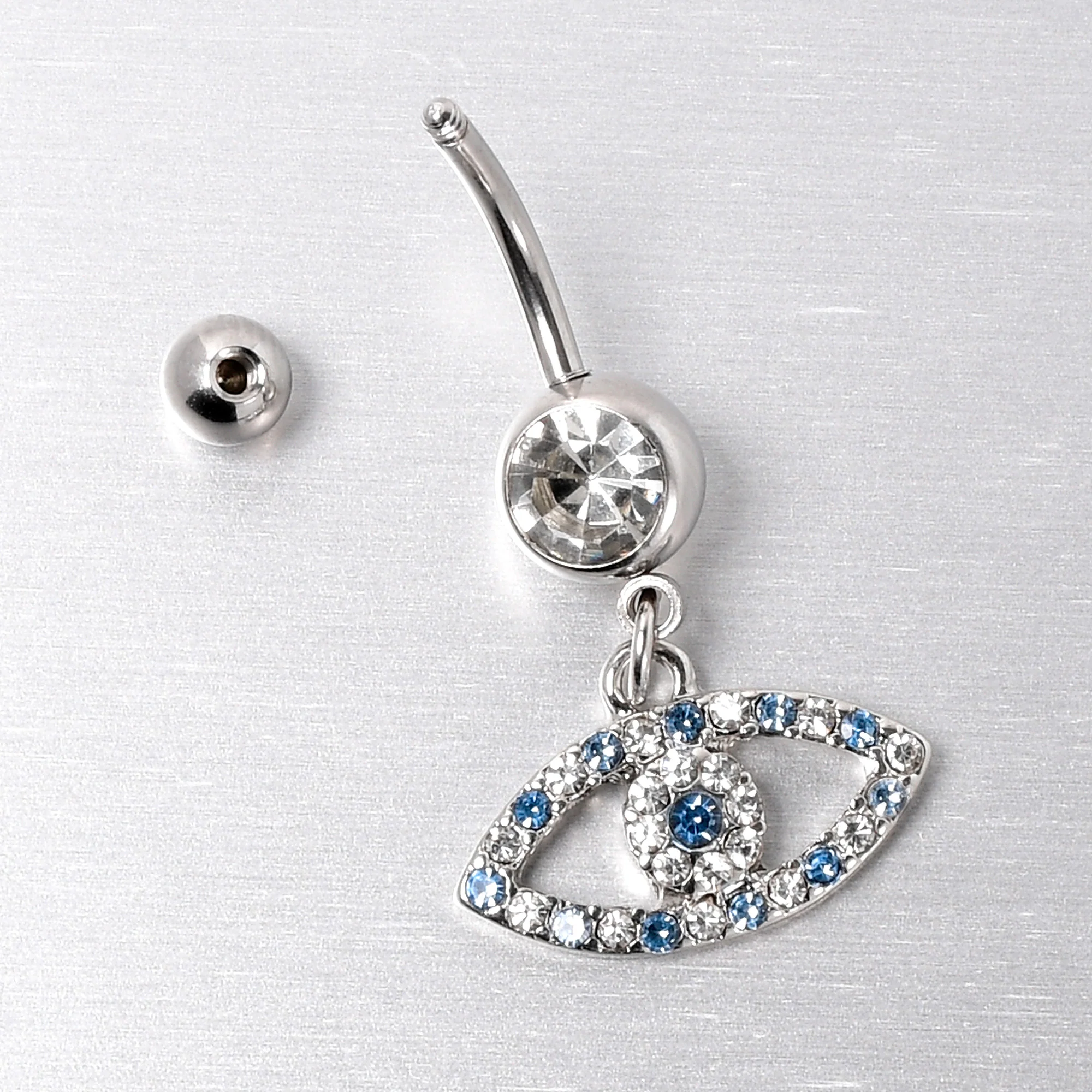 Blue Clear Gem Wide Eye Dangle Belly Ring - Image 4