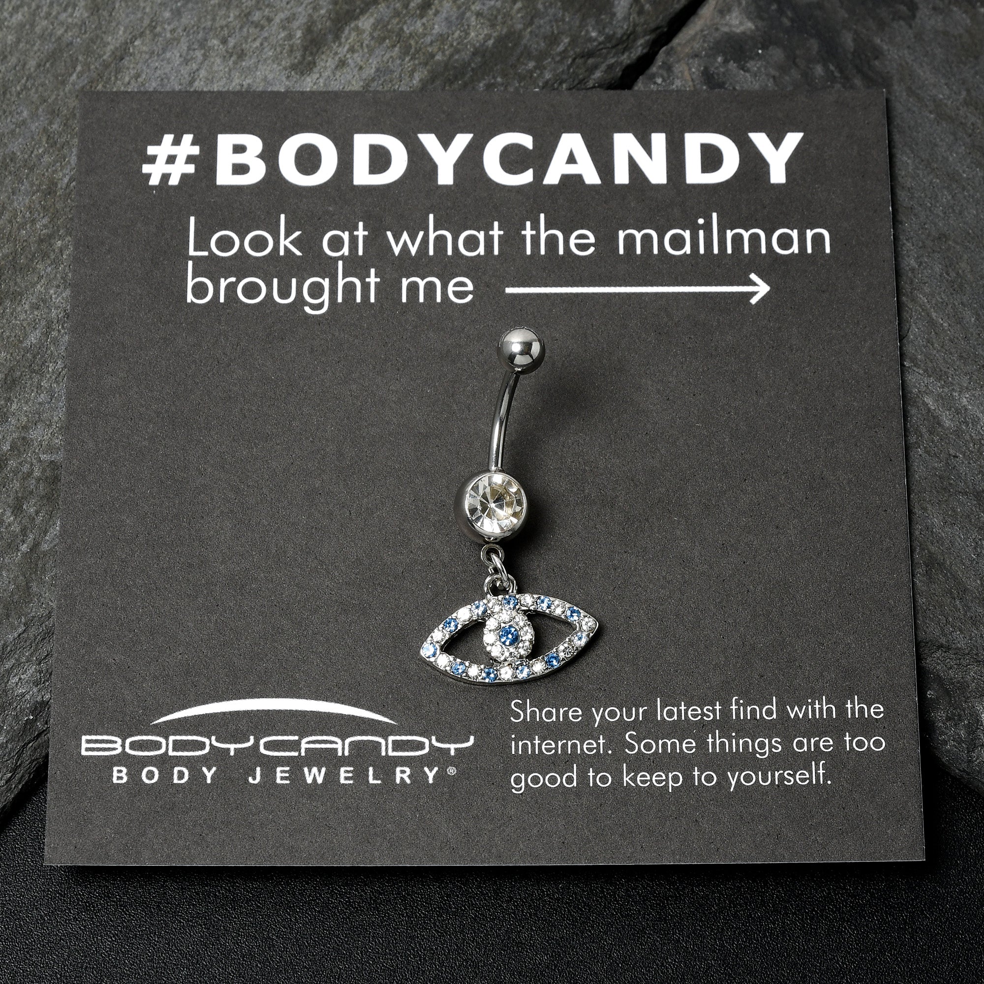 Blue Clear Gem Wide Eye Dangle Belly Ring - Image 5