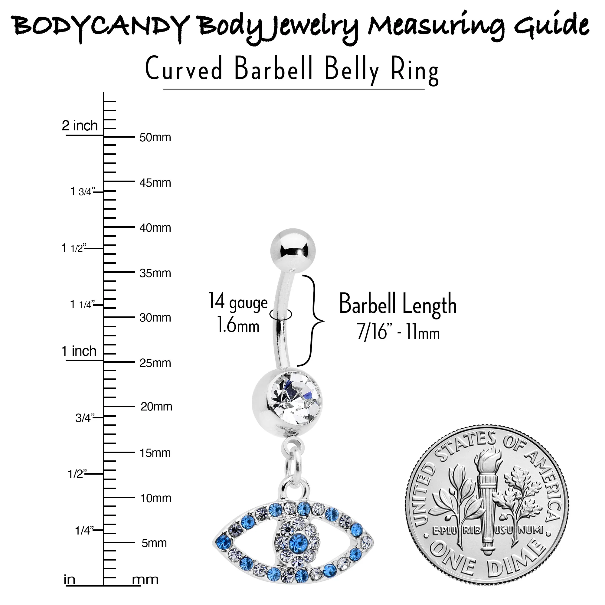 Blue Clear Gem Wide Eye Dangle Belly Ring - Image 6