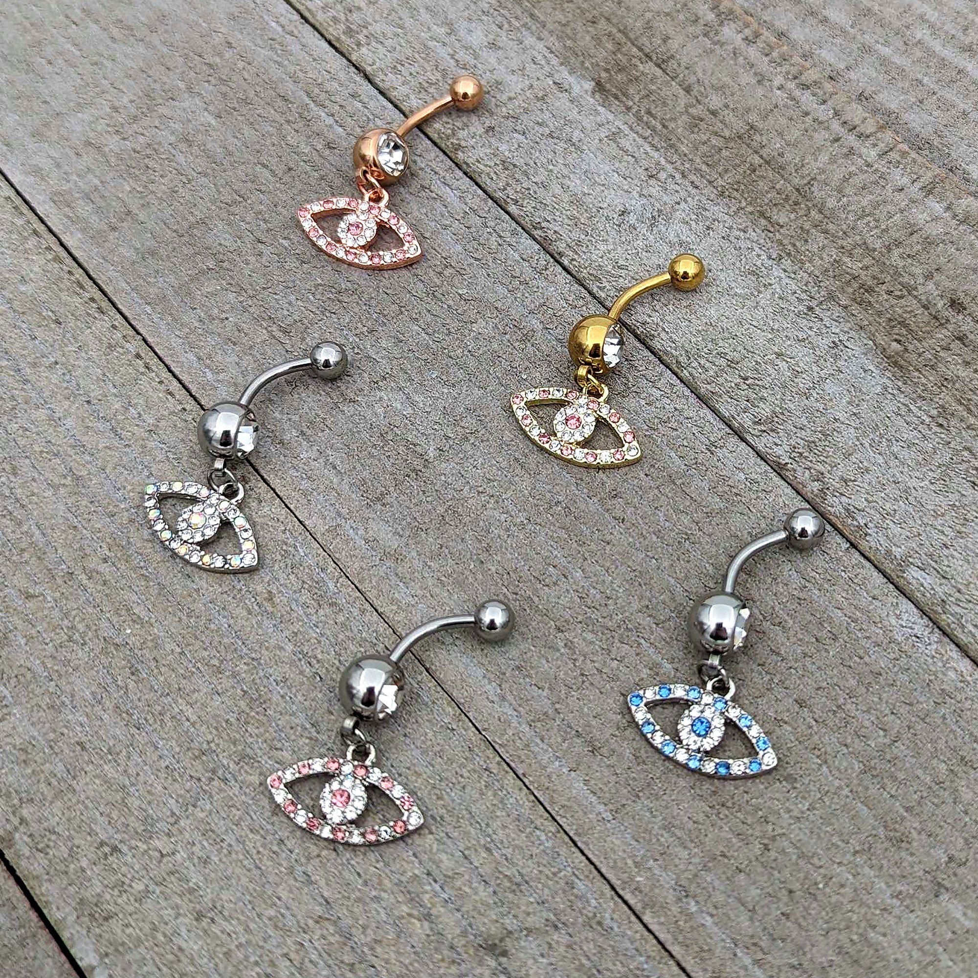 Blue Clear Gem Wide Eye Dangle Belly Ring - Image 7