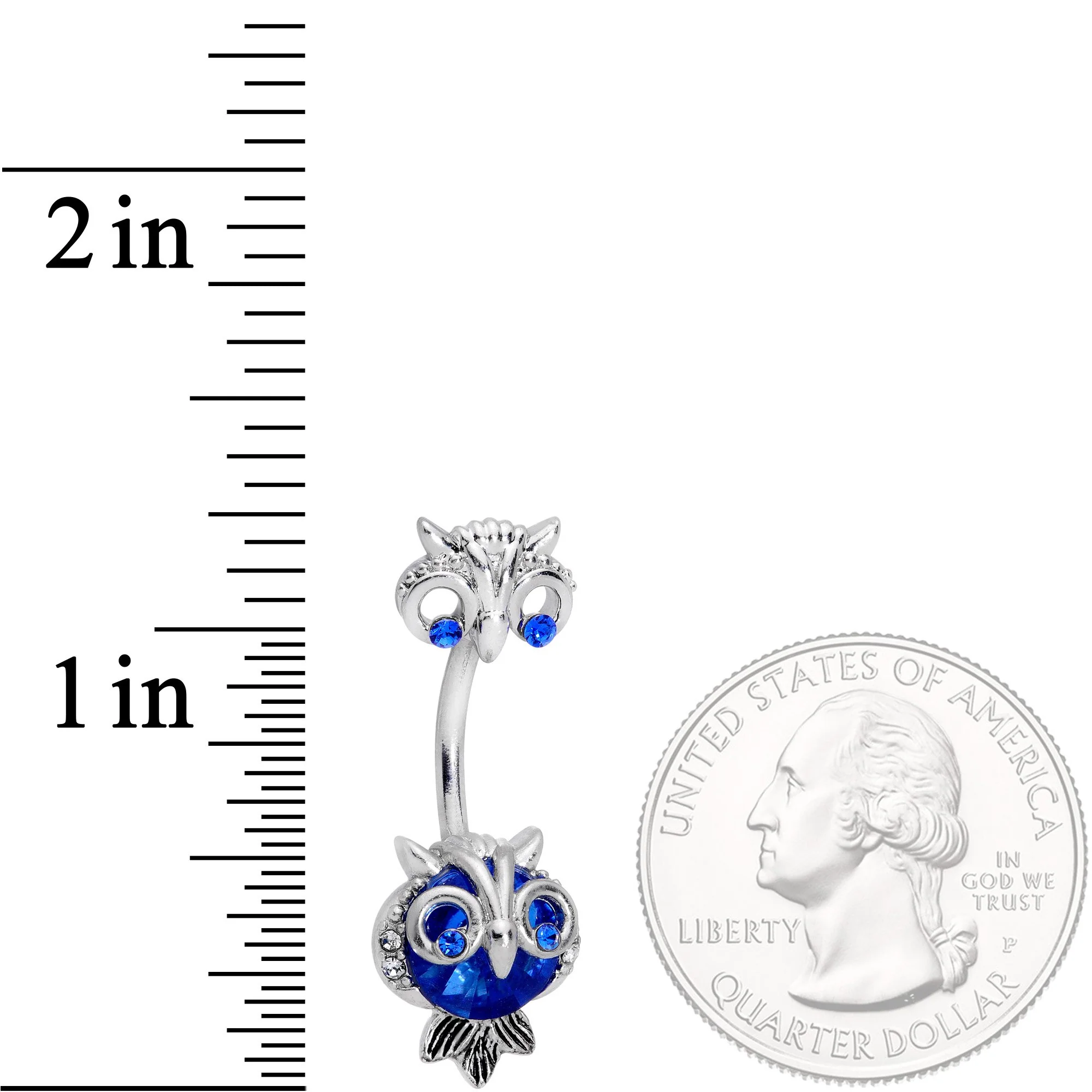 Blue Clear Gem Wide Eyed Owls Double Mount Belly Ring - Image 2