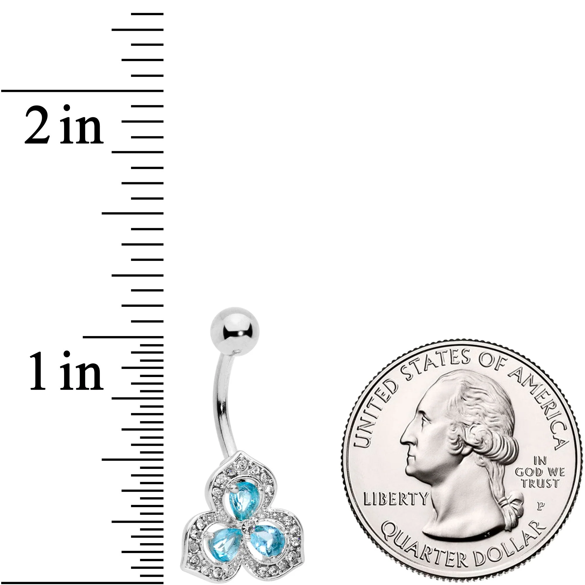 Blue Clear Gems Art Deco Luxe Glamour Leaves Dangle Belly Ring - Image 2