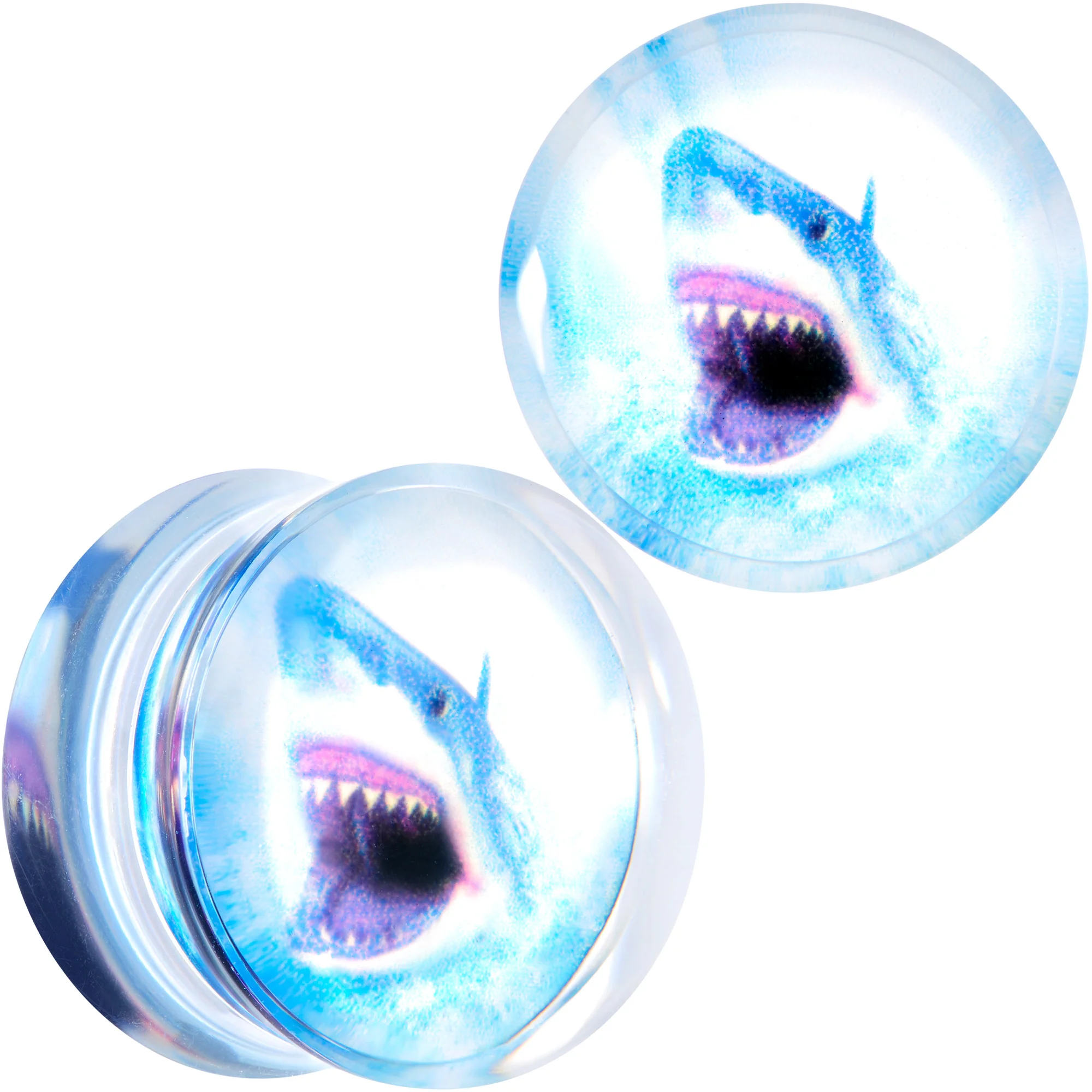 Blue Clear Red Acrylic Scary Shark Saddle Plug Set - Image 10