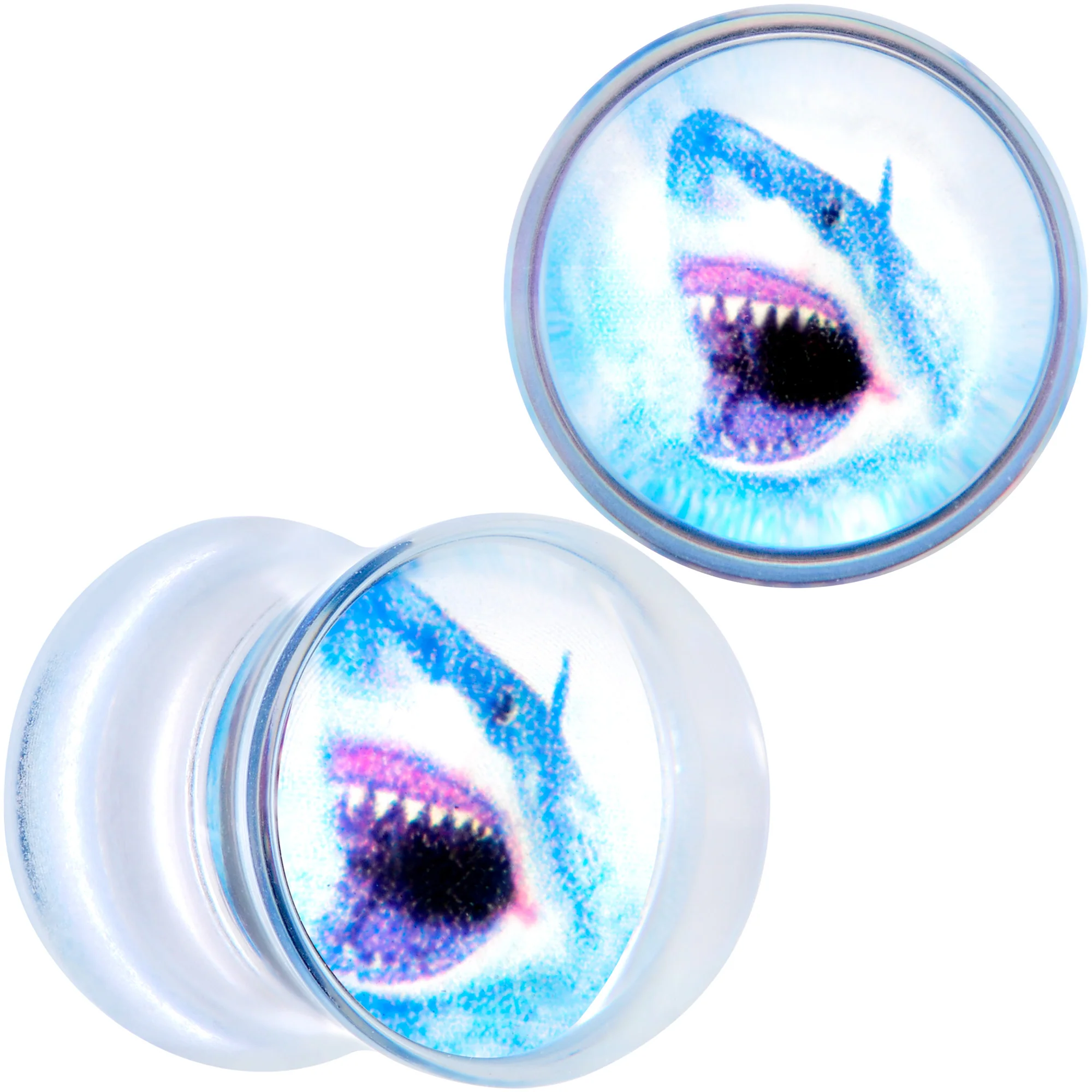 Blue Clear Red Acrylic Scary Shark Saddle Plug Set - Image 5
