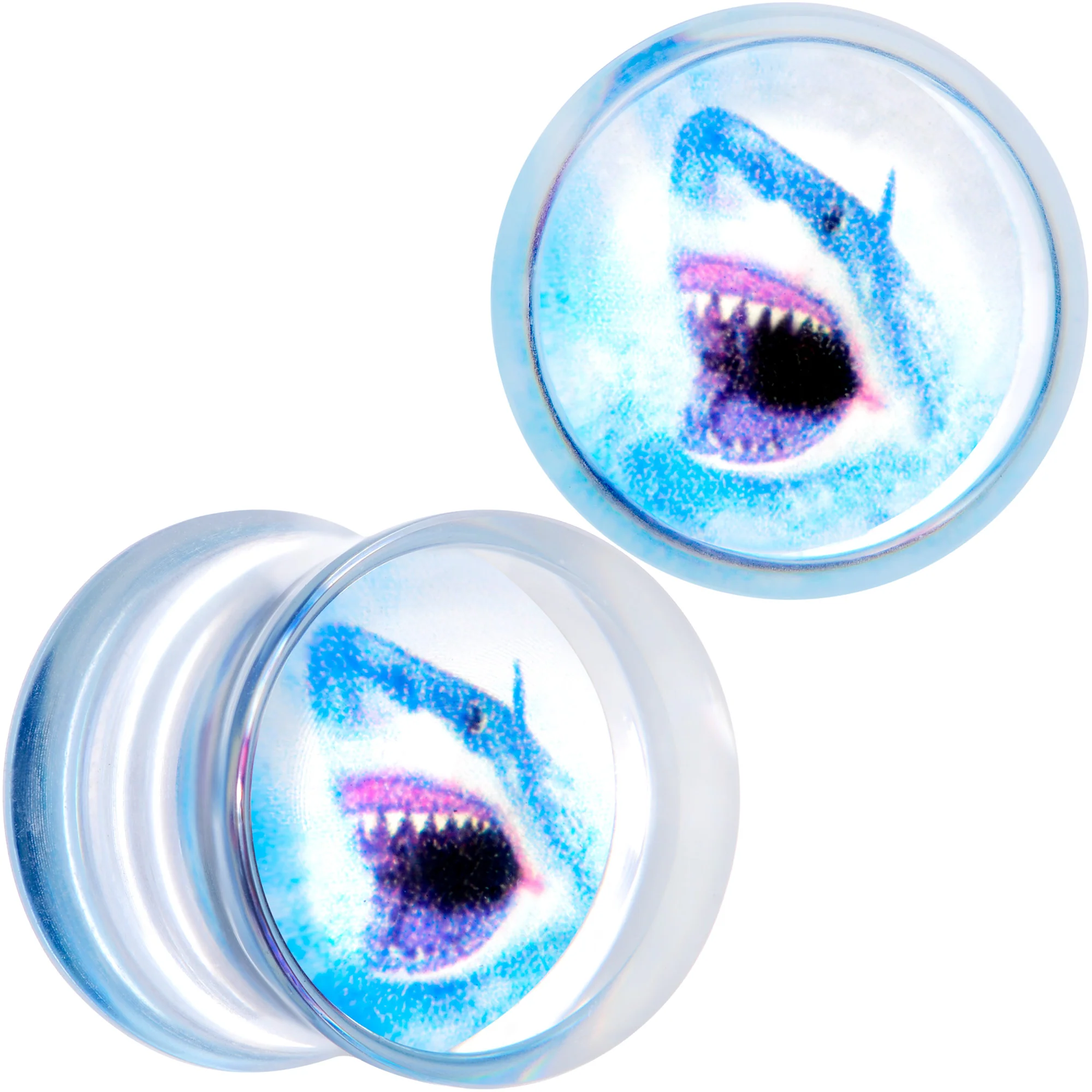 Blue Clear Red Acrylic Scary Shark Saddle Plug Set - Image 6