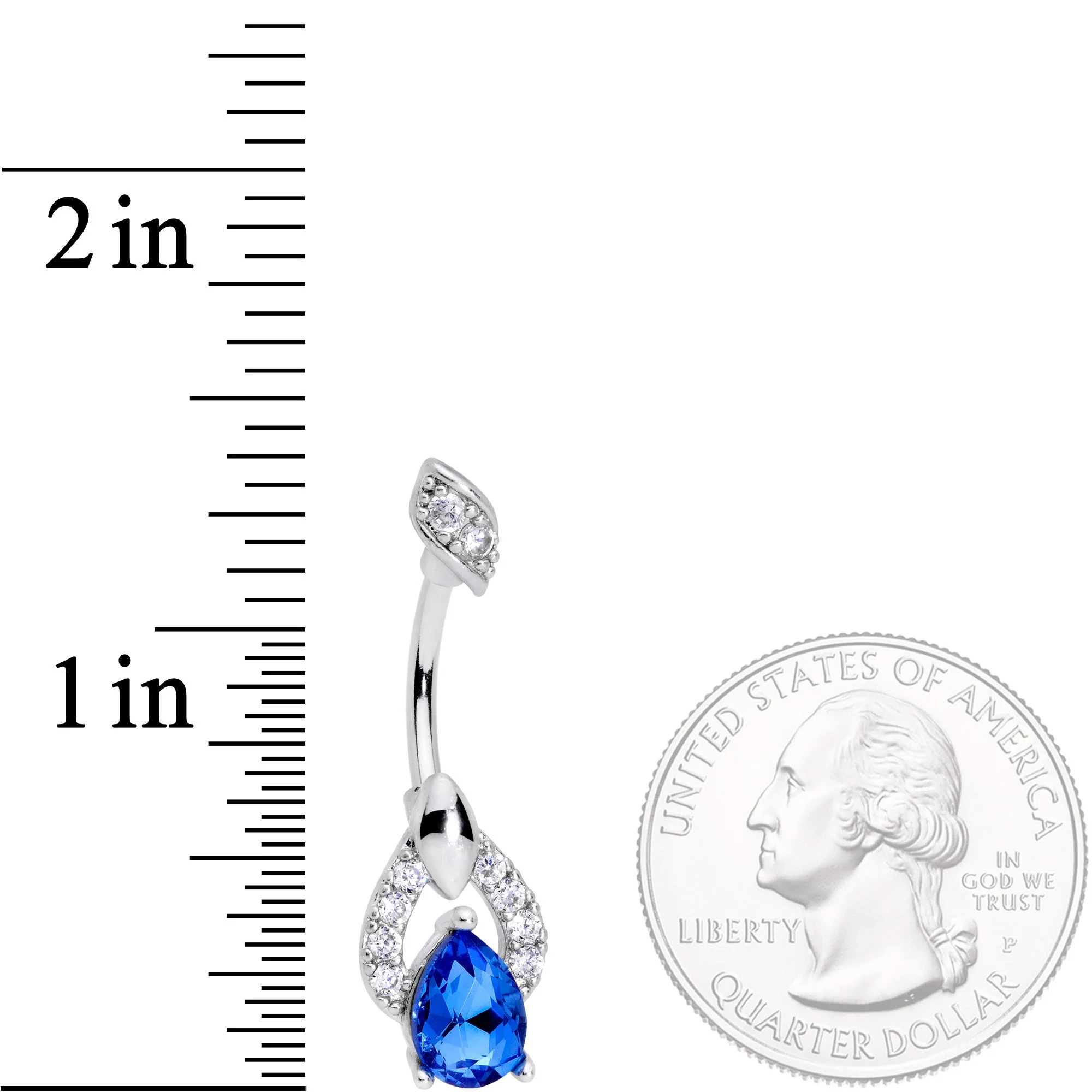 Blue CZ Gem Art Deco Drop Glamour Double Mount Belly Ring - Image 3