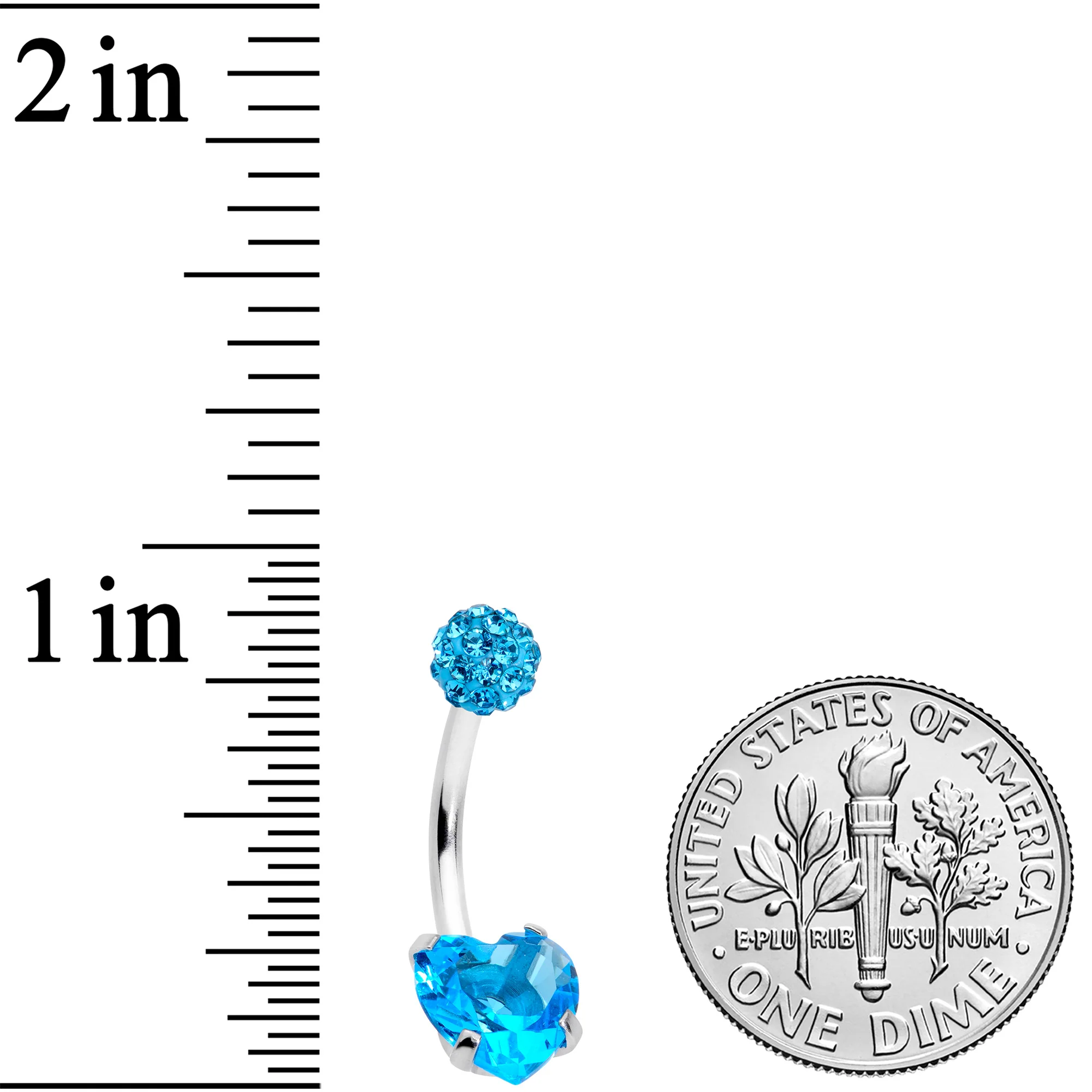 Blue CZ Gem Disco Ball Heart Belly Ring - Image 2