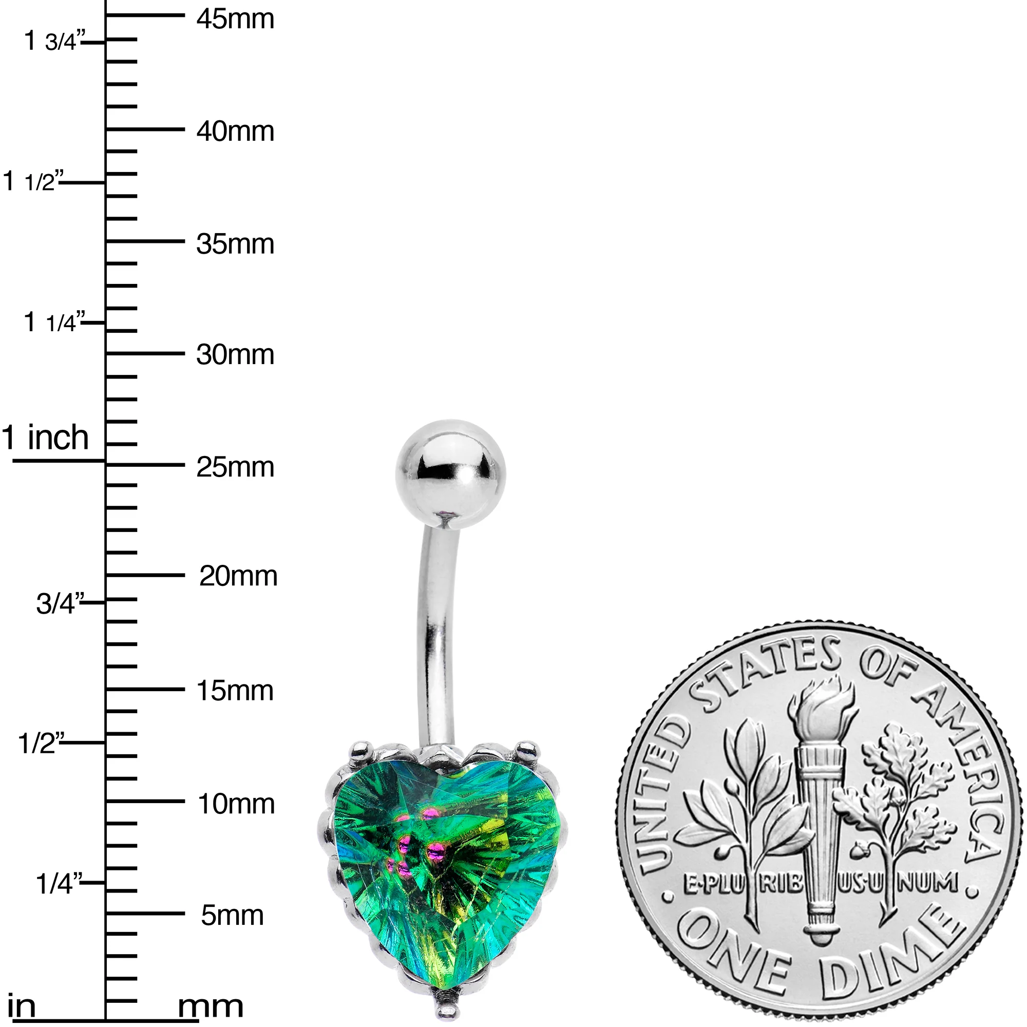 Blue CZ Gem Great Big Heart Valentines Day Belly Ring - Image 3