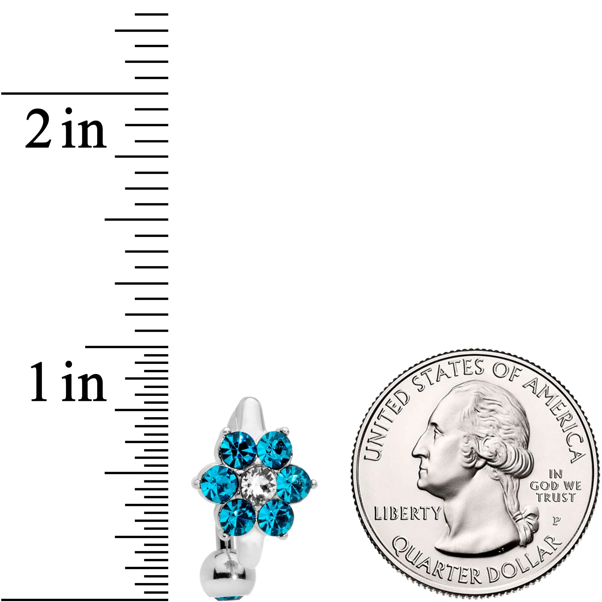 Blue CZ Gem Pretty Posy Flower Top Mount Belly Ring - Image 4