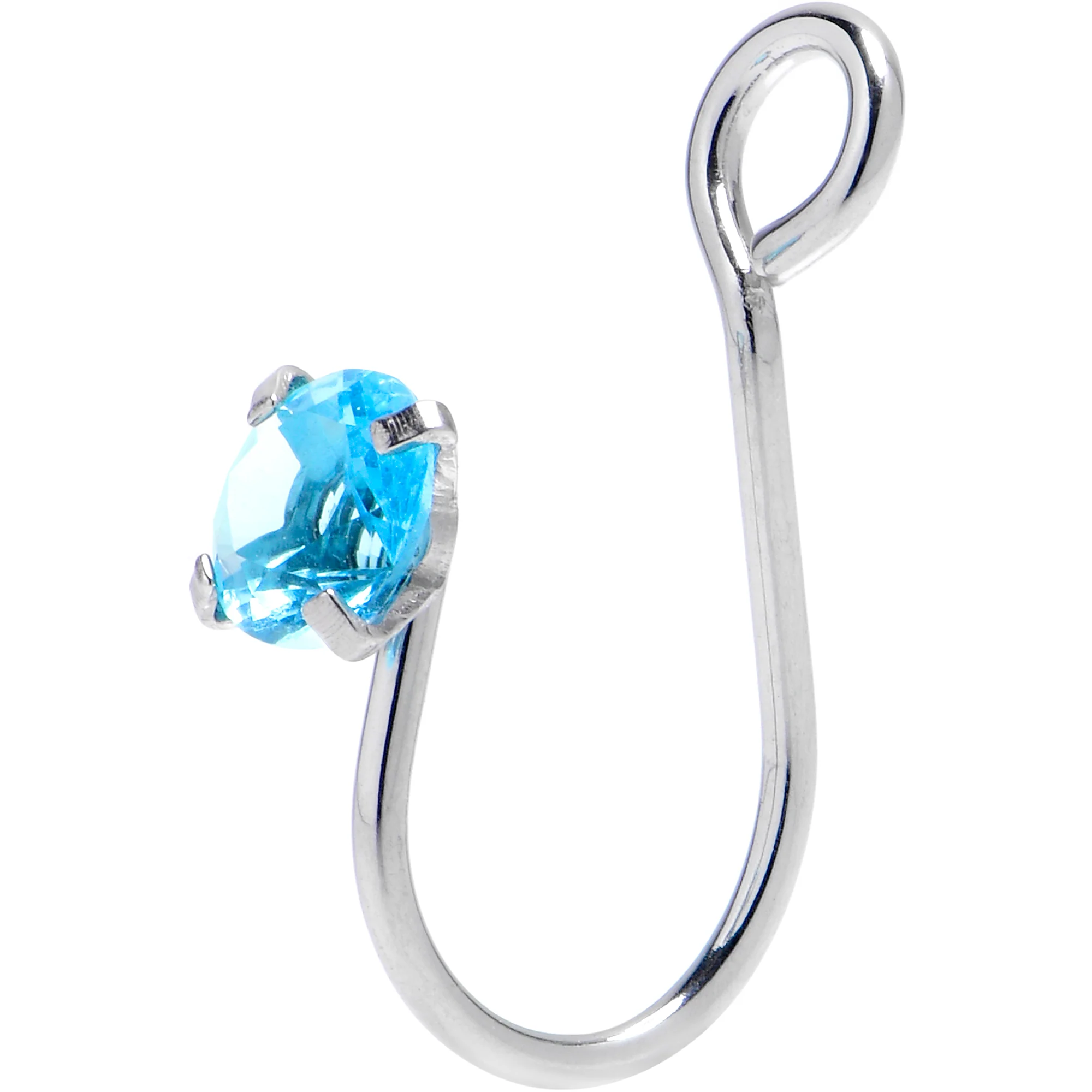 Blue CZ Gem Simple Glamour Clip On Nose Ring - Image 2