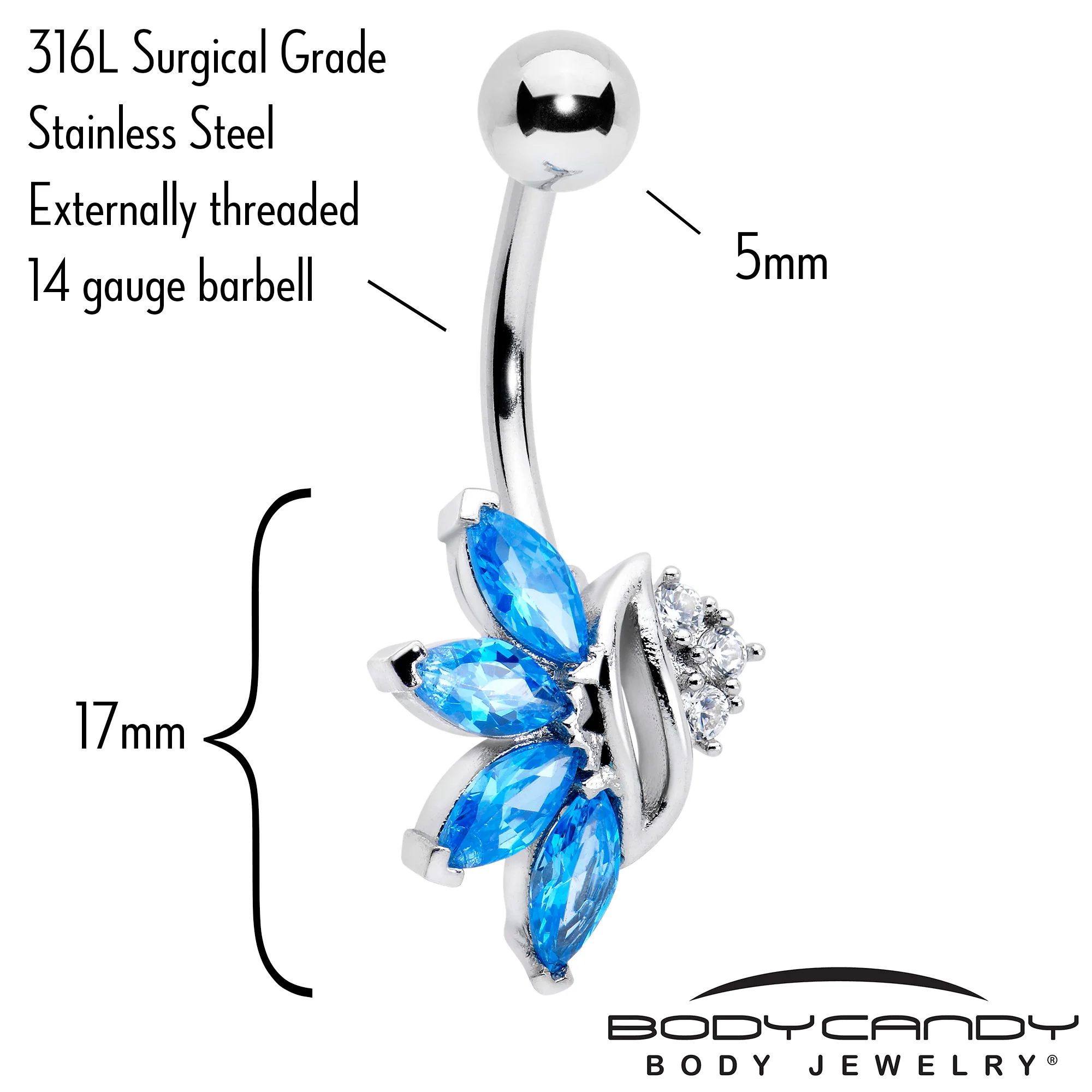 Blue CZ Gem Swirl Fan Belly Ring - Image 2