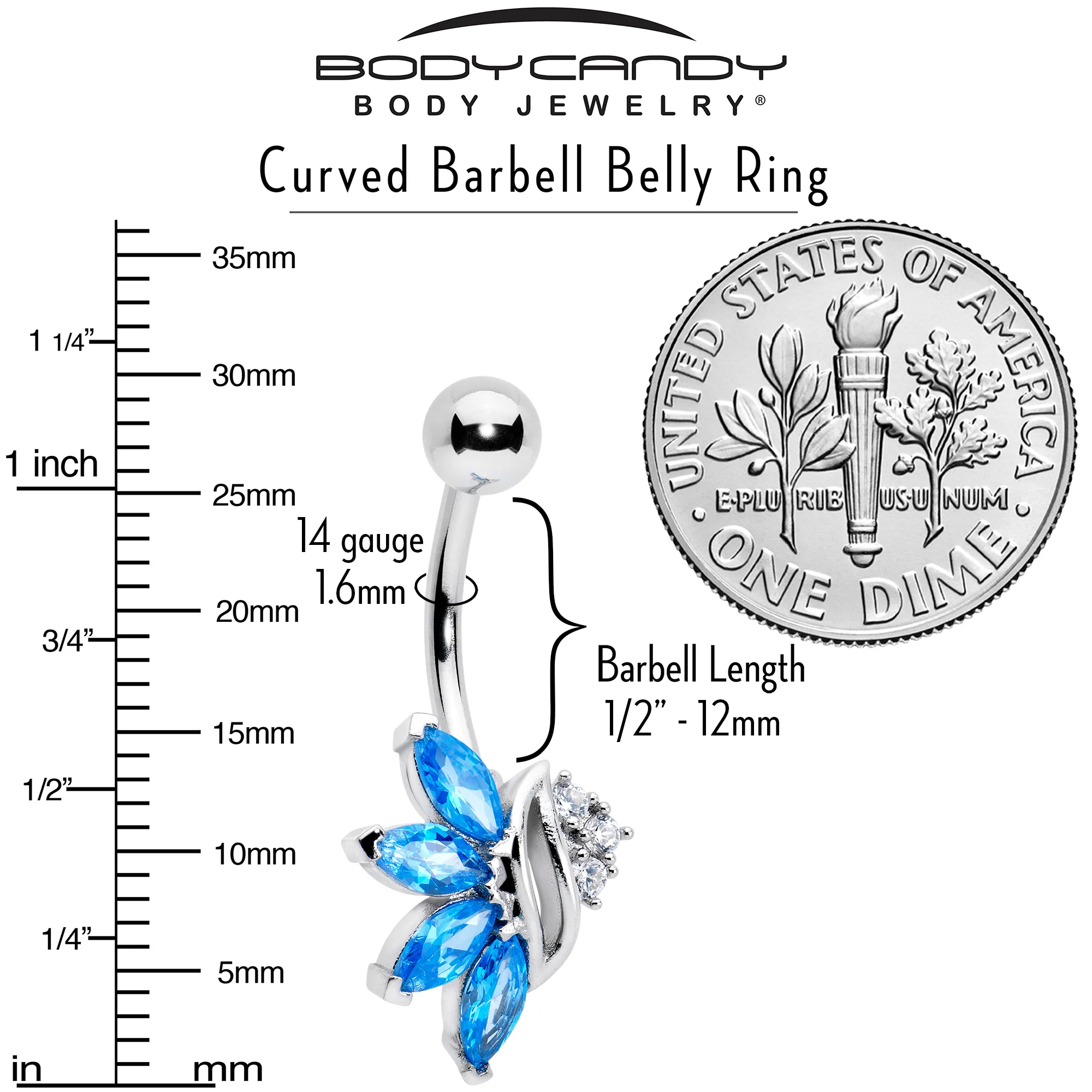Blue CZ Gem Swirl Fan Belly Ring - Image 3