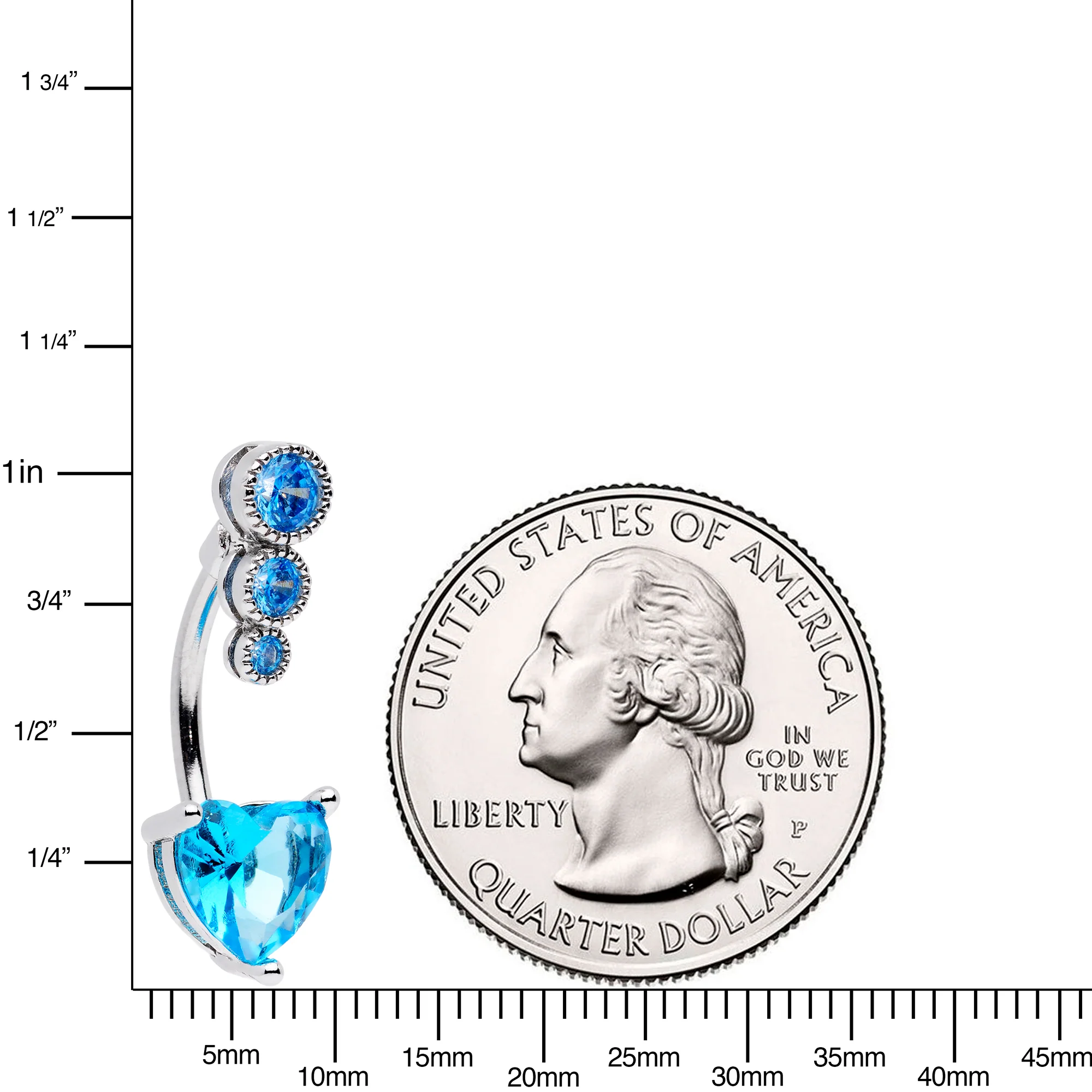 Blue CZ Gem Triple Drop Heart Belly Ring - Image 2