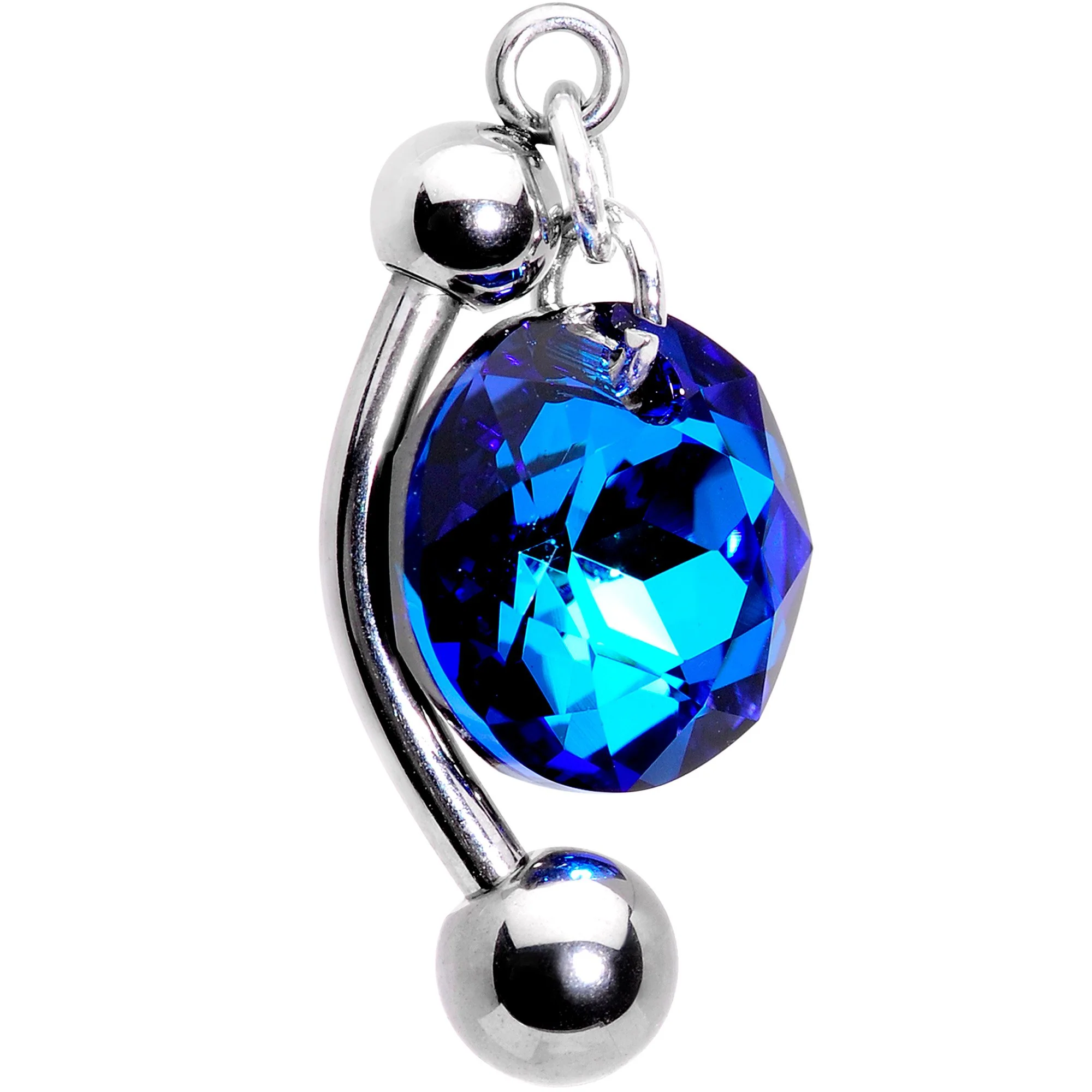 Blue Drop Top Mount Belly Ring Created with Crystals - Image 2