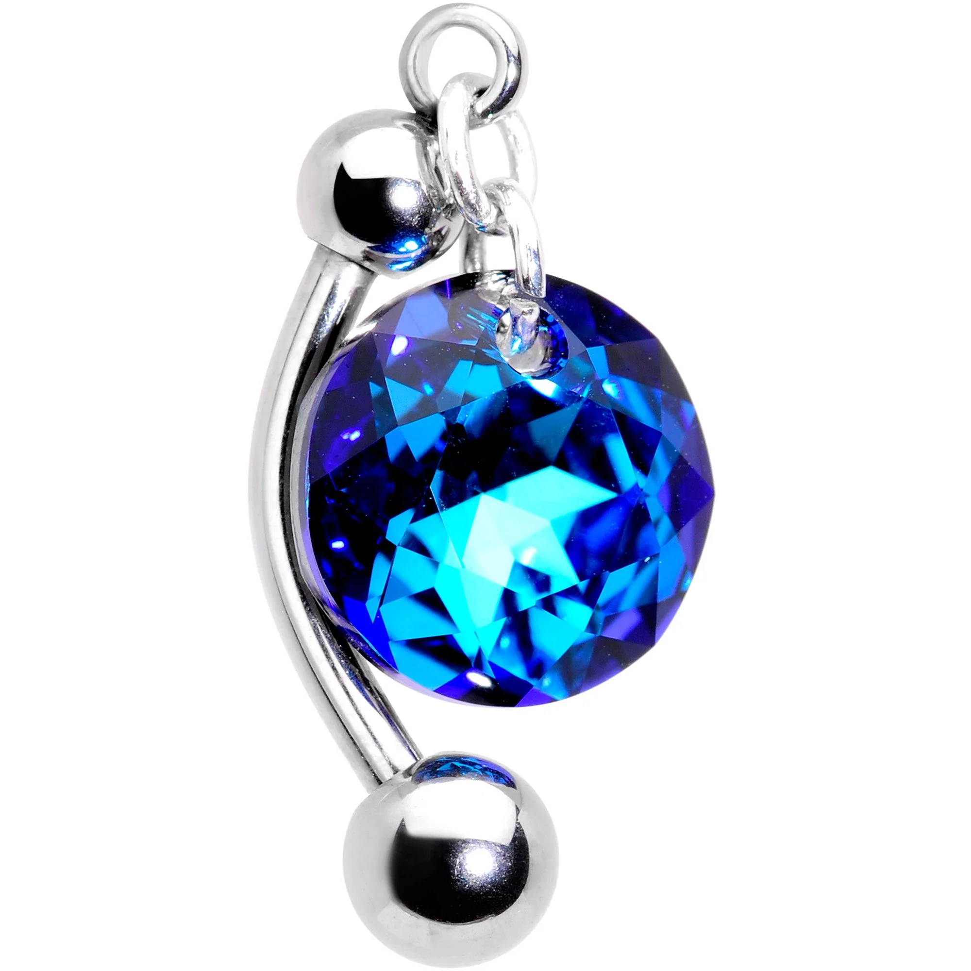 Blue Drop Top Mount Belly Ring Created with Crystals - Image 3