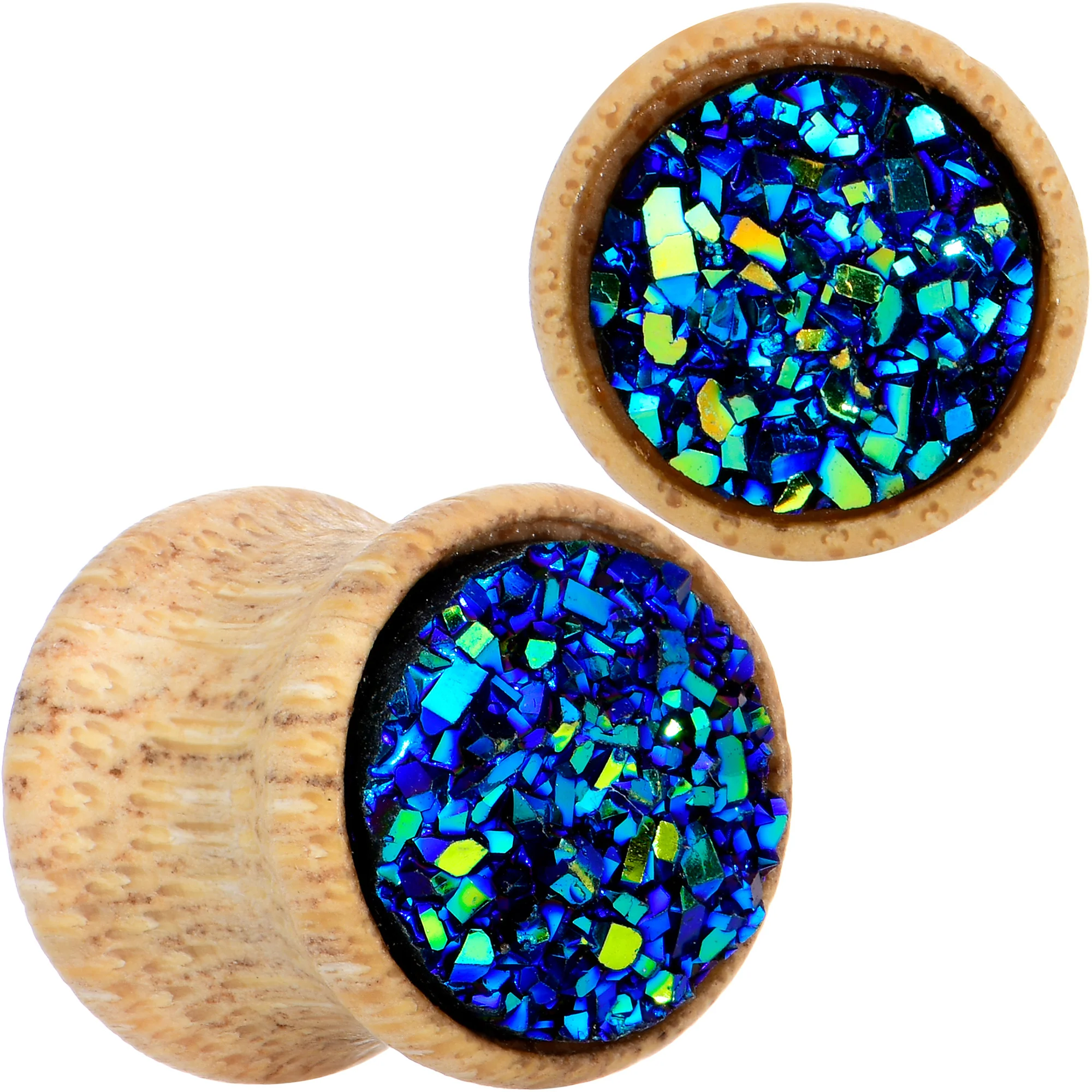 Blue Druzy Stone Wood Saddle Plug Set - Image 2