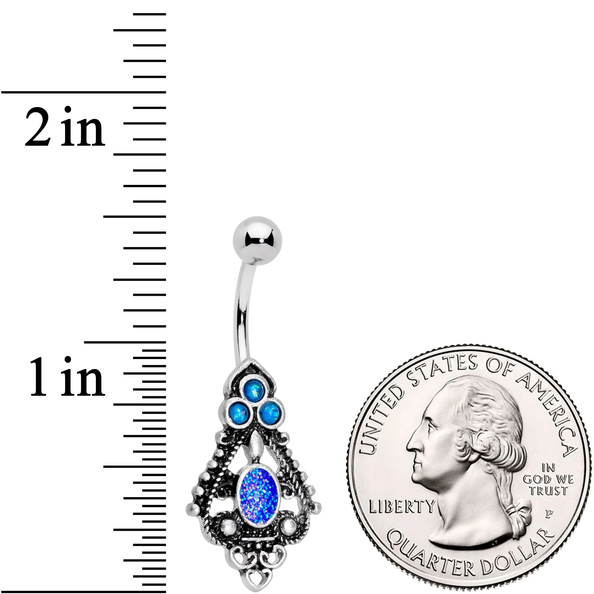 Blue Faux Druzy Baroque Teardrop Dangle Belly Ring - Image 2