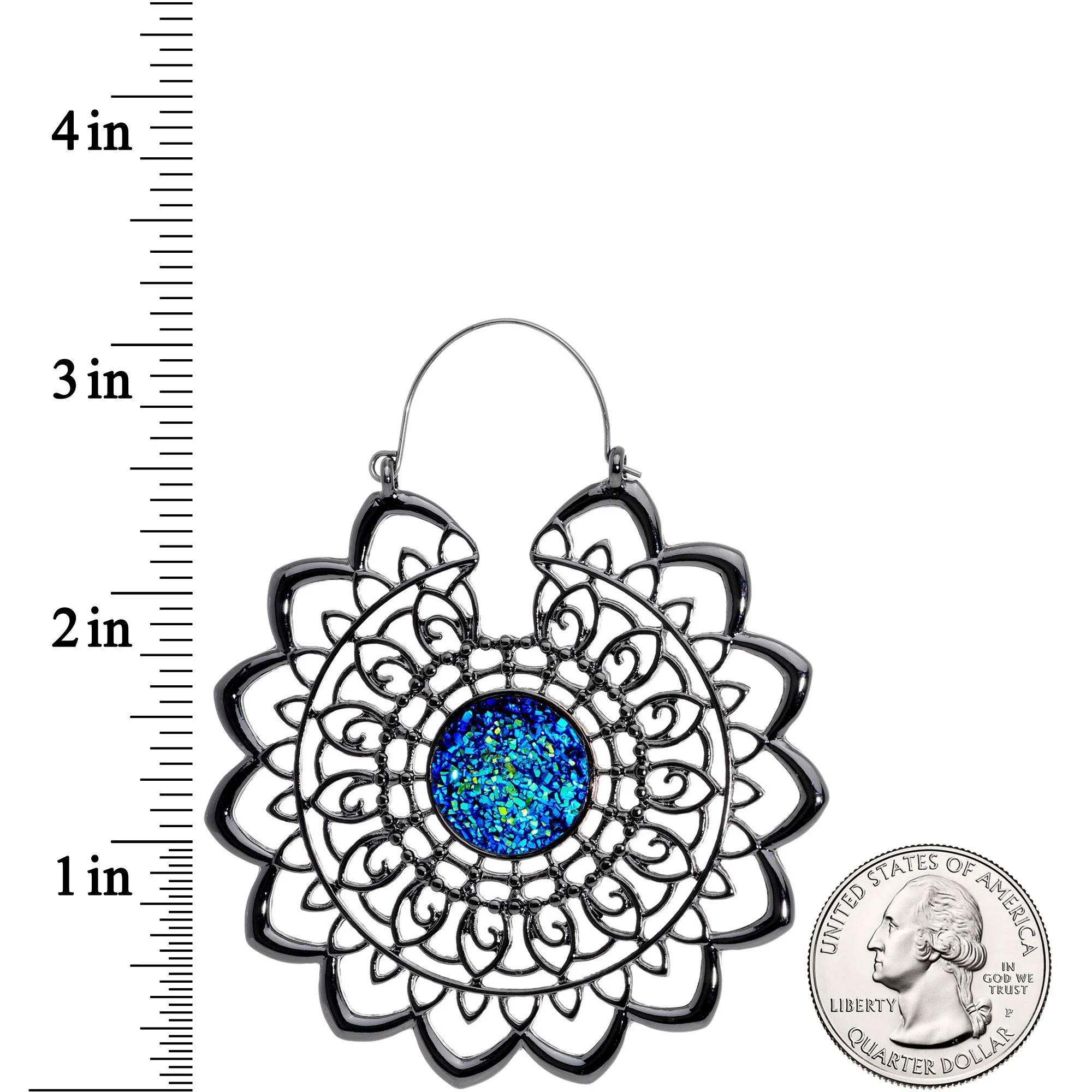 Blue Faux Druzy Black Serenity Mandala Tunnel Plug Earrings - Image 4