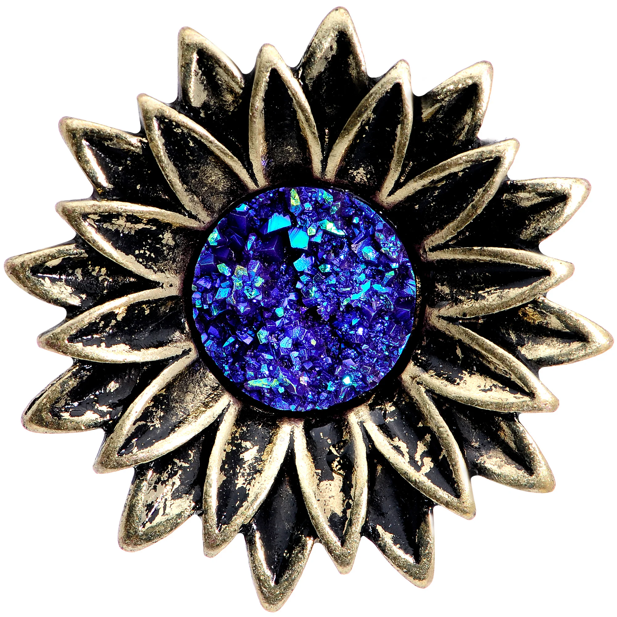 Blue Faux Druzy Sunburst Flower Double Flare Plug Set 2G to 1" - Image 7