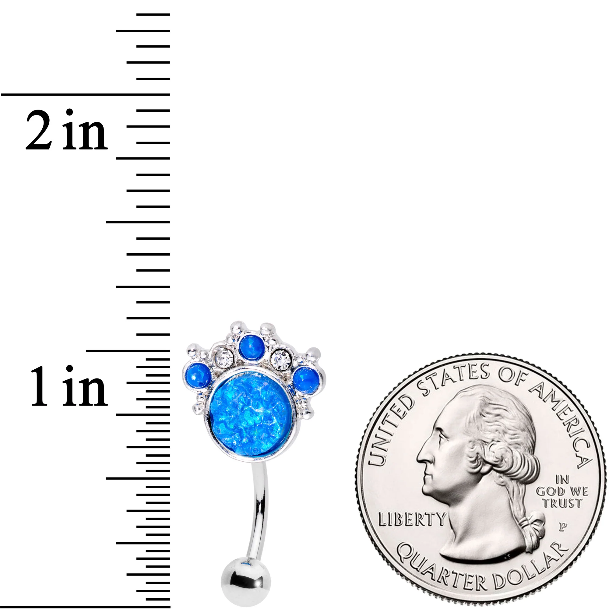 Blue Faux Opal Clear Gem Circle Serenade Reversible Belly Ring - Image 2