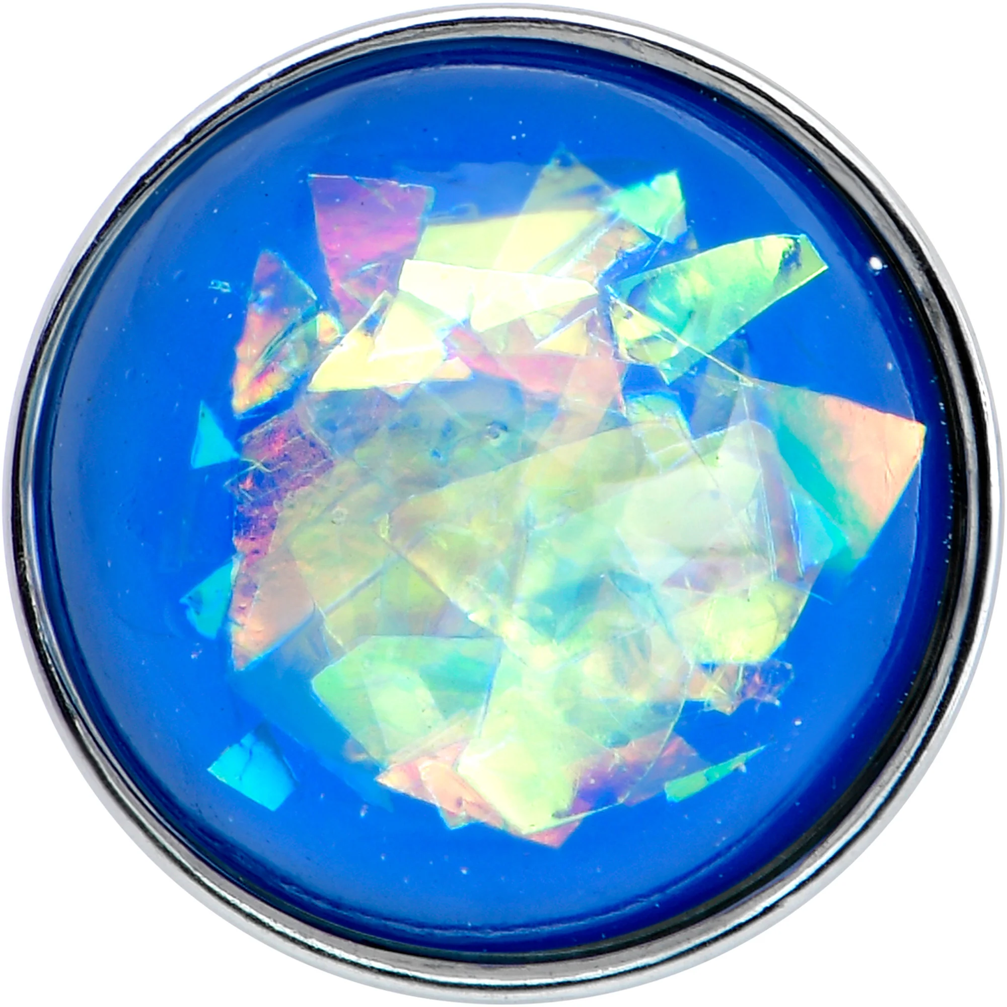 Blue Faux Opal Disc Top Barbell Tongue Ring - Image 2