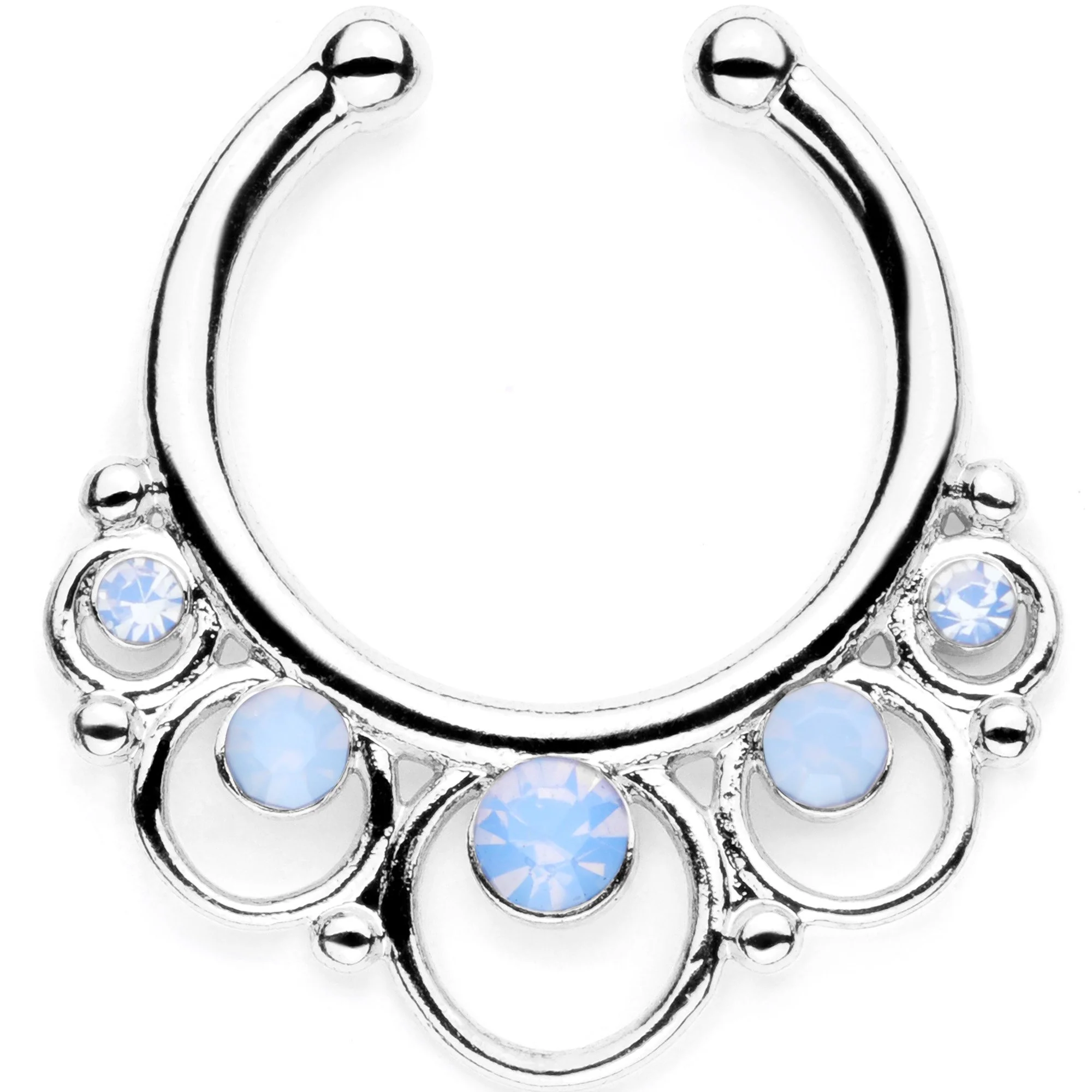 16G Blue Faux Opal Twisted Horseshoe Clip On Fake Septum Ring Set - Image 3