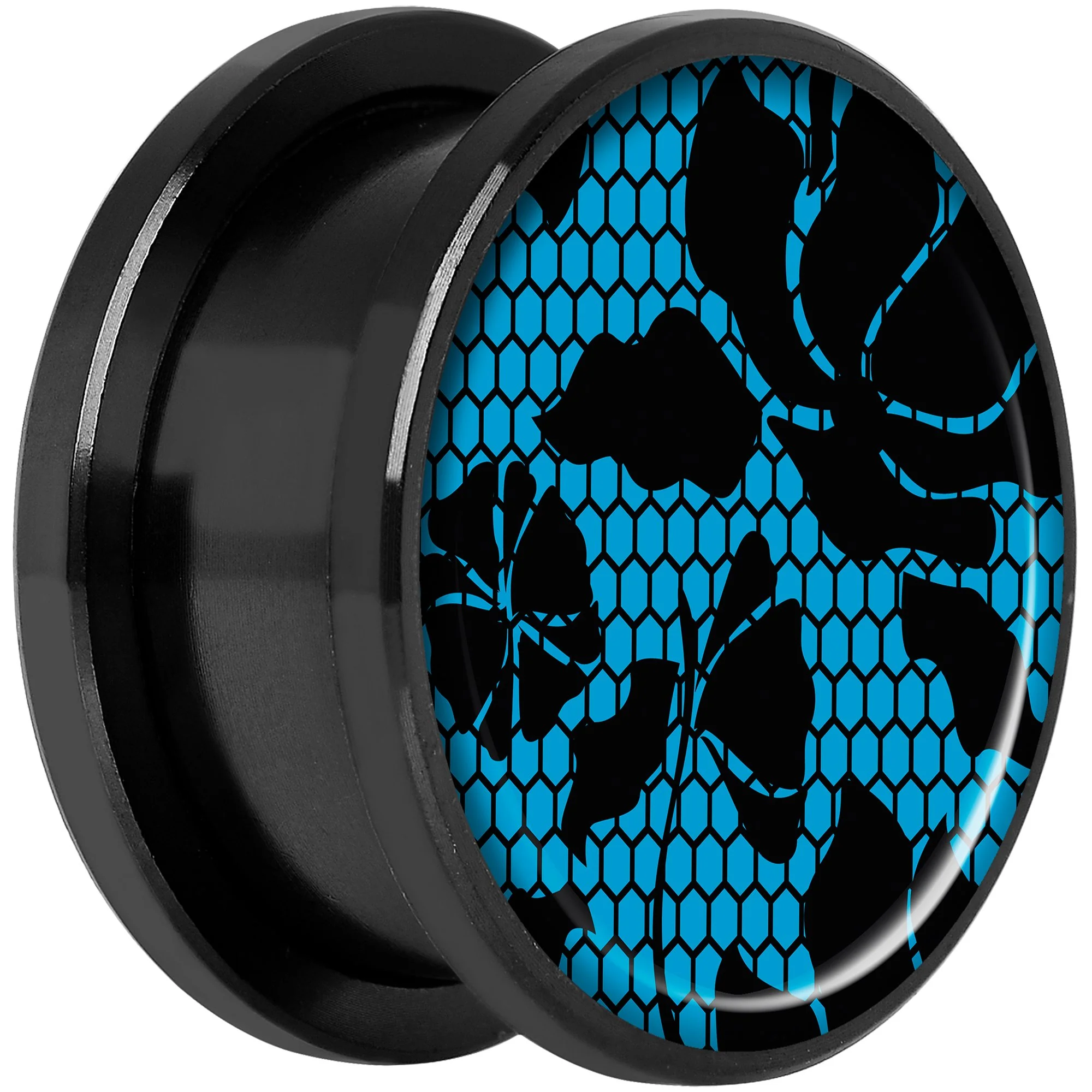Blue Floral Lace Black Anodized Screw Fit Plug Set 18mm - Image 2