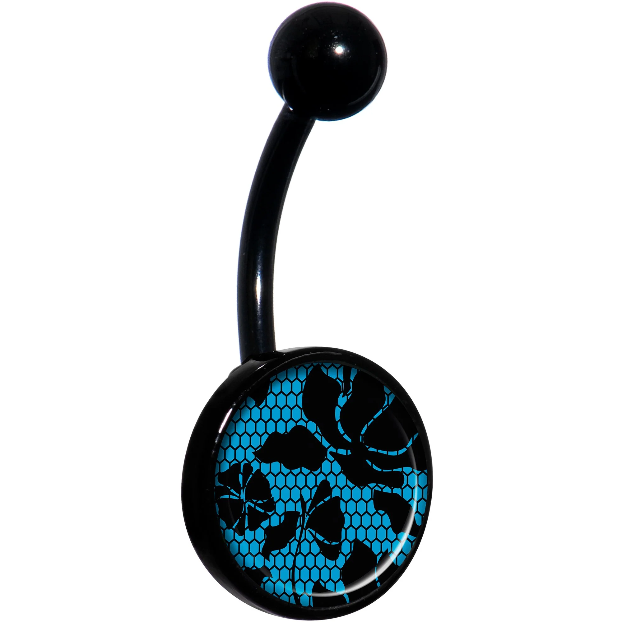 Blue Floral Lace Black Belly Ring
